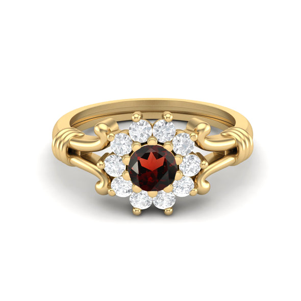 Art Deco Cluster Garnet Wedding Ring 925 Sterling Silver Promise Ring