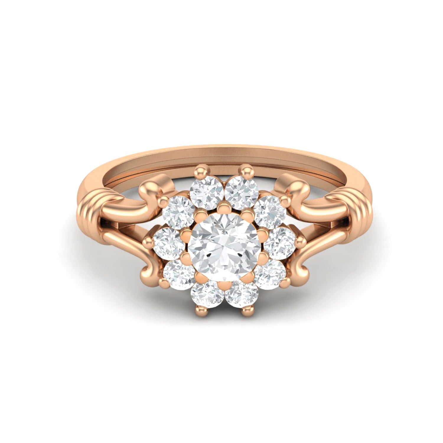 Anello vintage con moissanite e motivo floreale – Argento Sterling