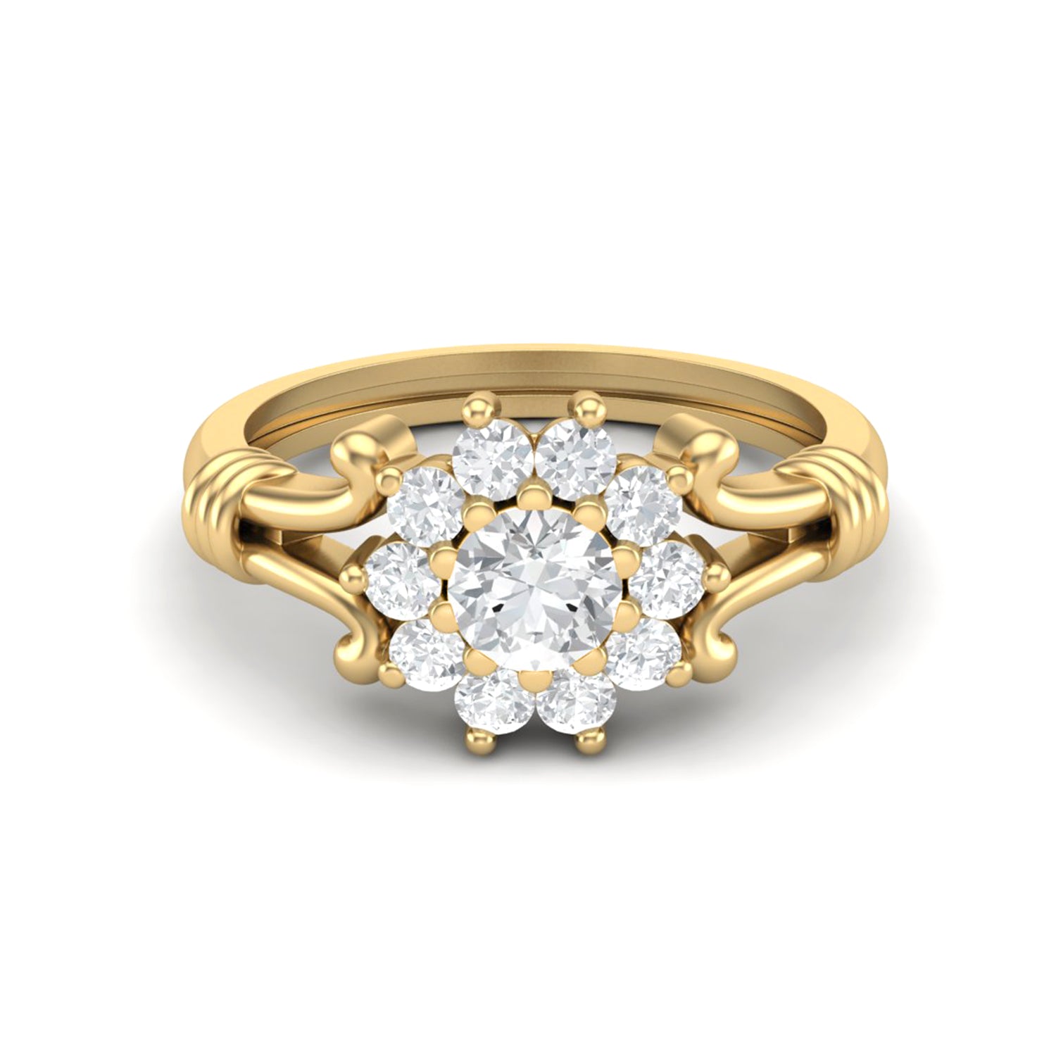 Anello vintage con moissanite e motivo floreale – Argento Sterling
