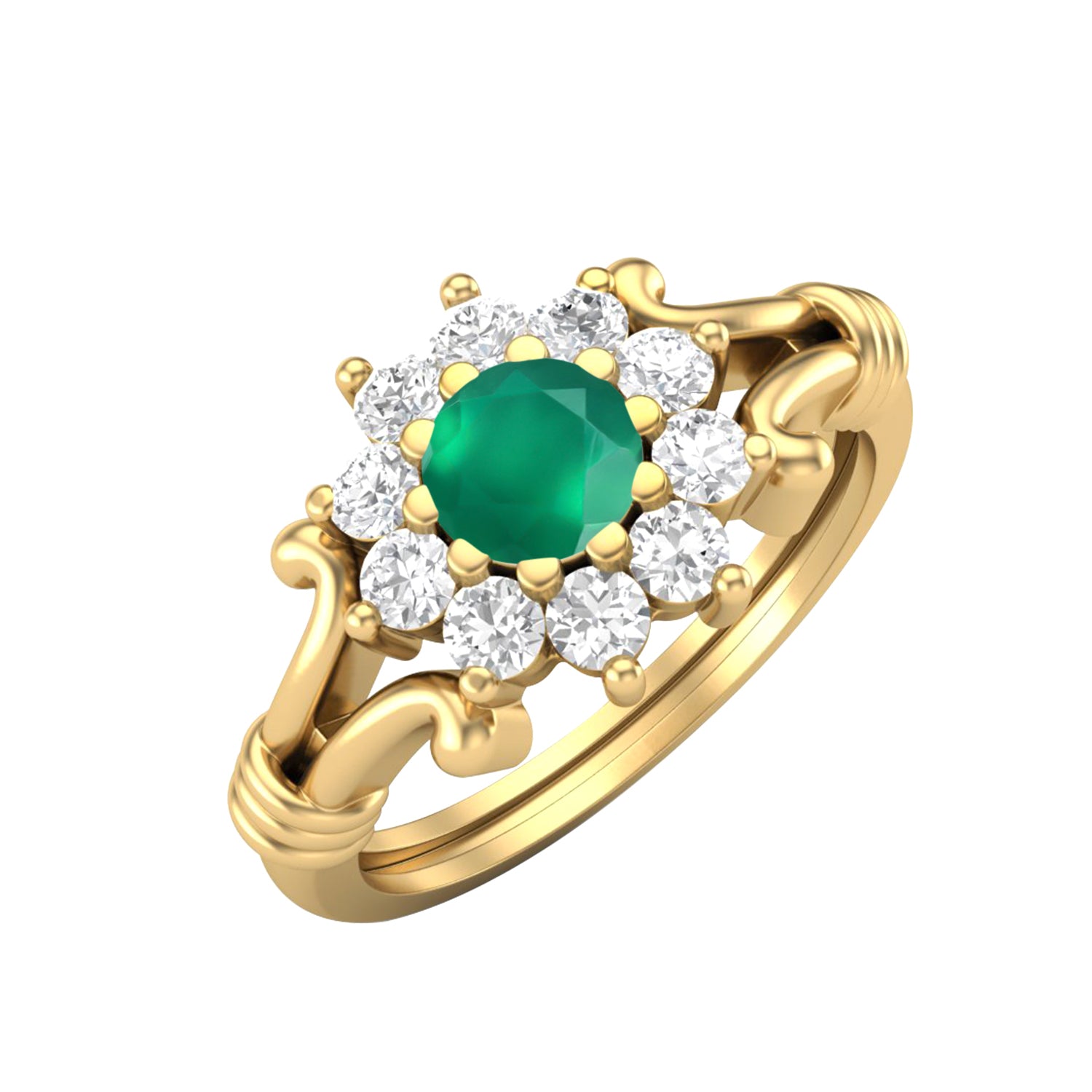 Green Onyx Vintage Floral Halo Ring - Sterling Silver