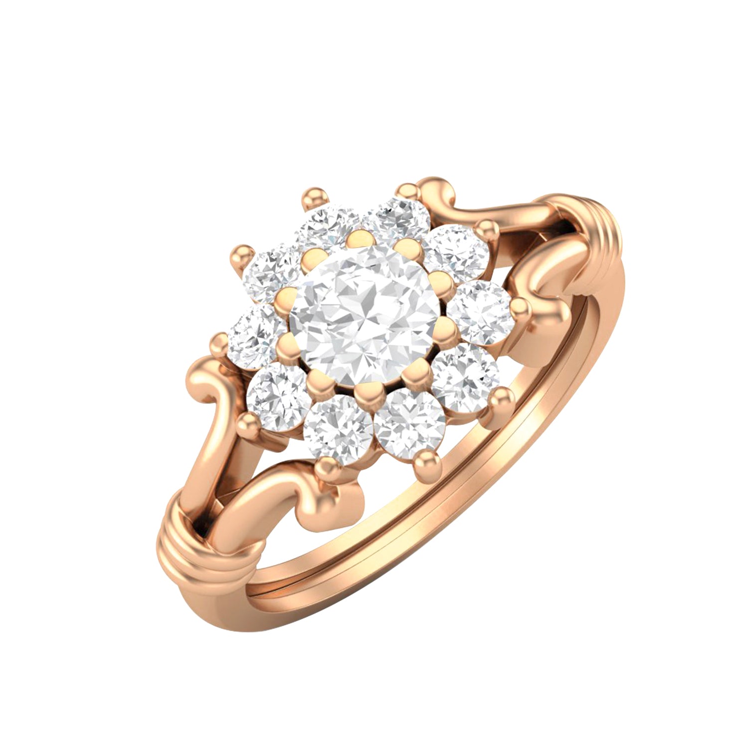 Anello vintage con moissanite e motivo floreale – Argento Sterling