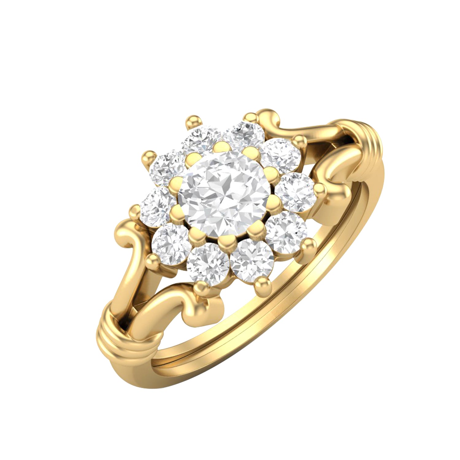 Anello vintage con moissanite e motivo floreale – Argento Sterling