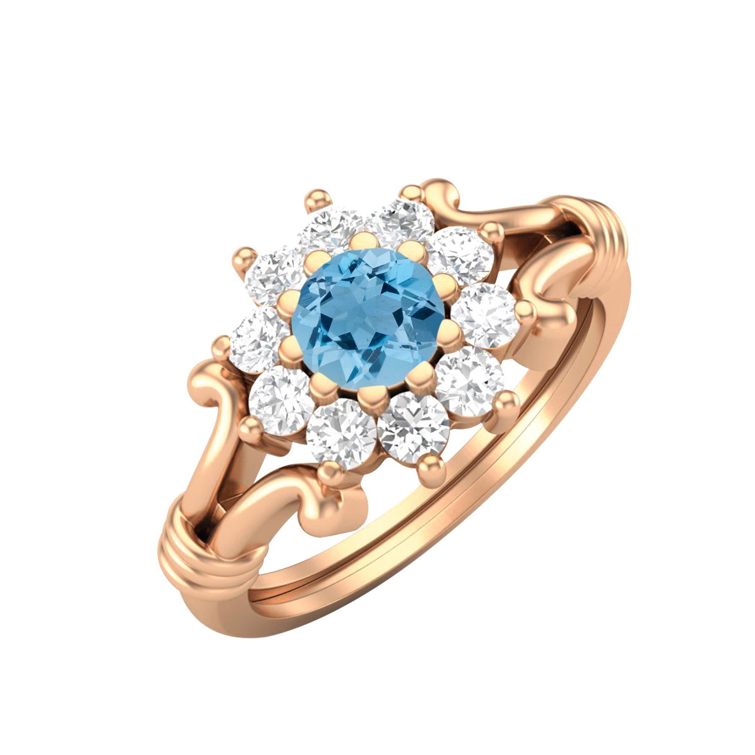 Anello da sposa antico con topazio blu svizzero in argento sterling 925