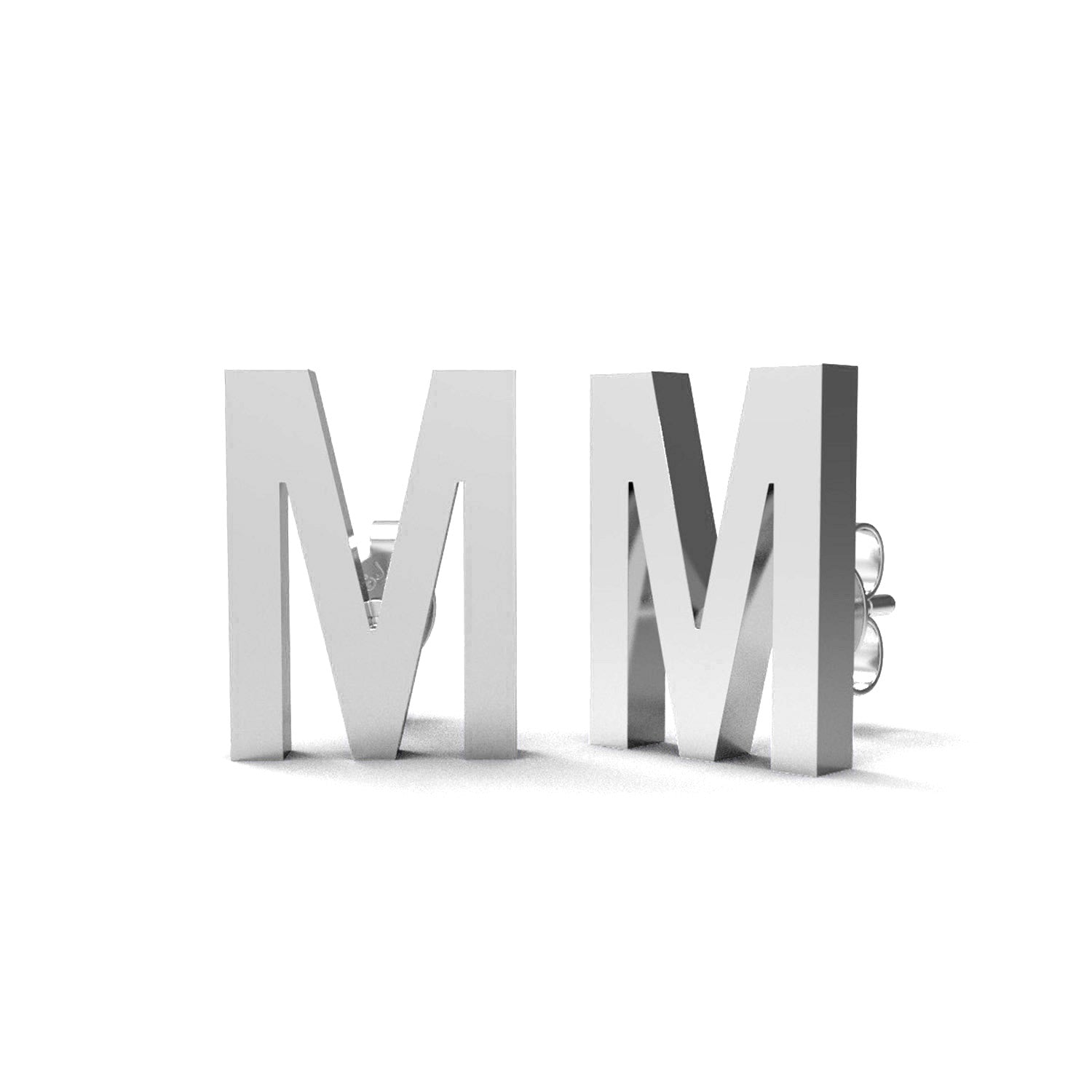 Orecchini a bottone con monogramma iniziale "M" – Argento Sterling
