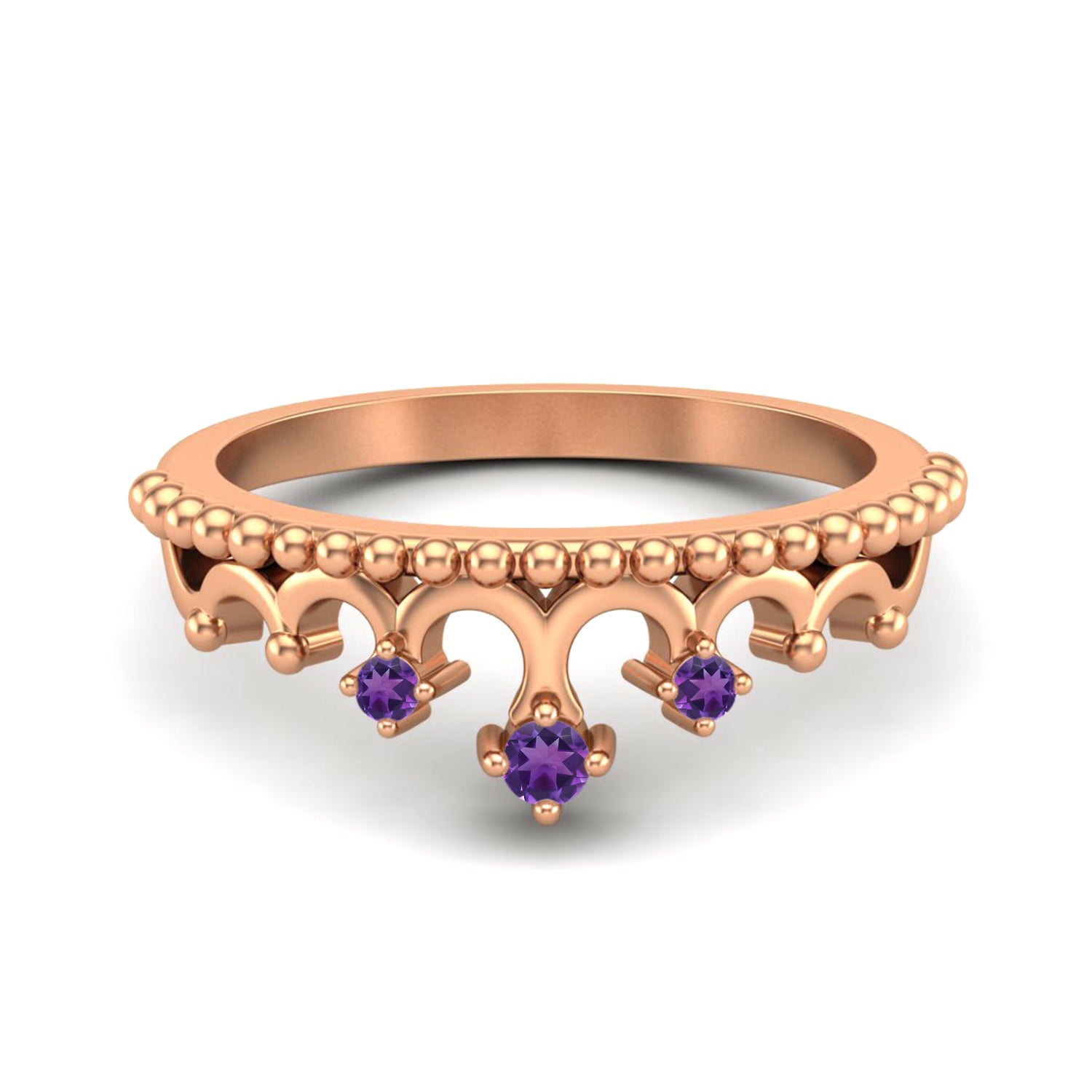 Amethyst Vintage Crown Tiara Ring – Sterling Silver