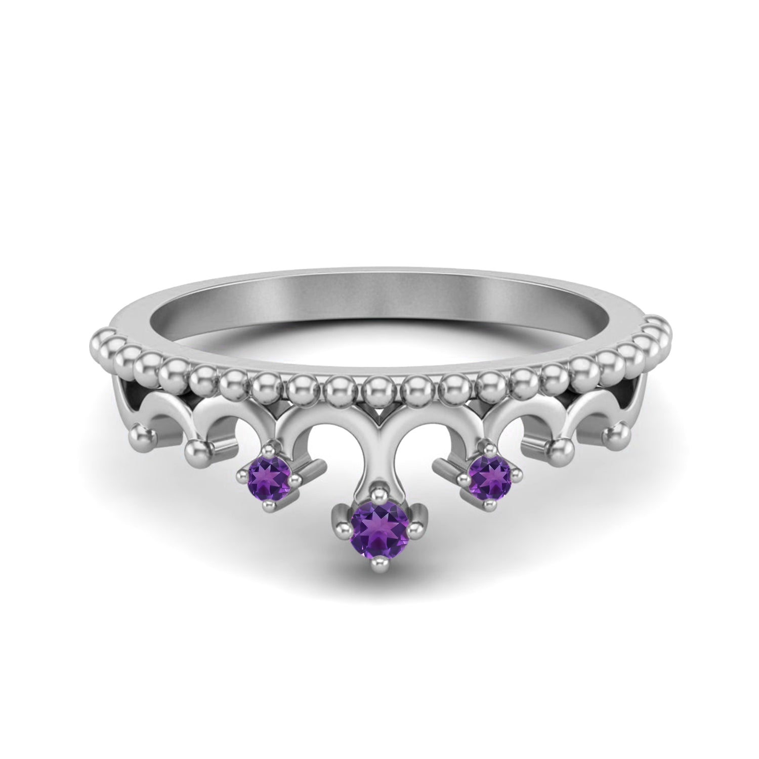 Amethyst Vintage Crown Tiara Ring – Sterling Silver