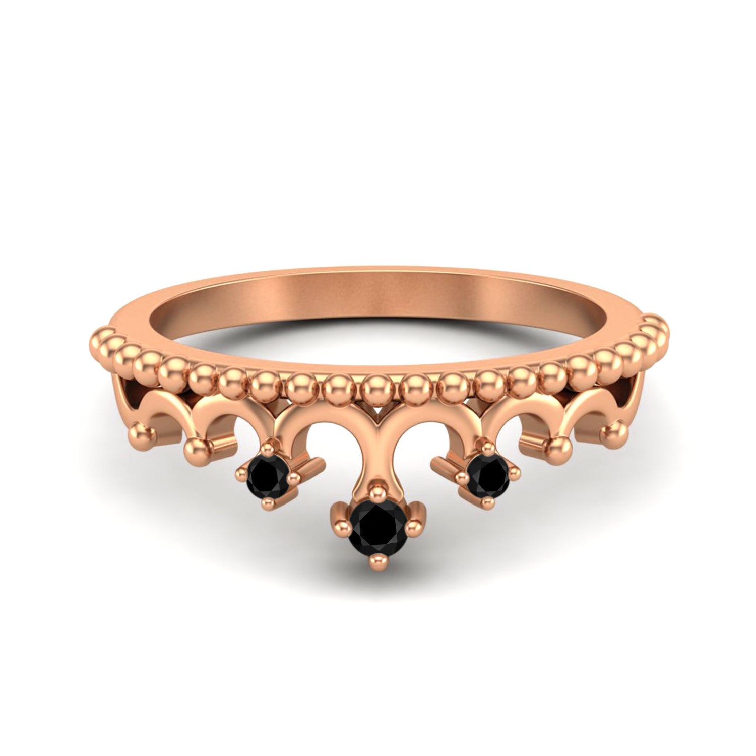 Black Spinel Tiara Design Crown Ring- Sterling Silver
