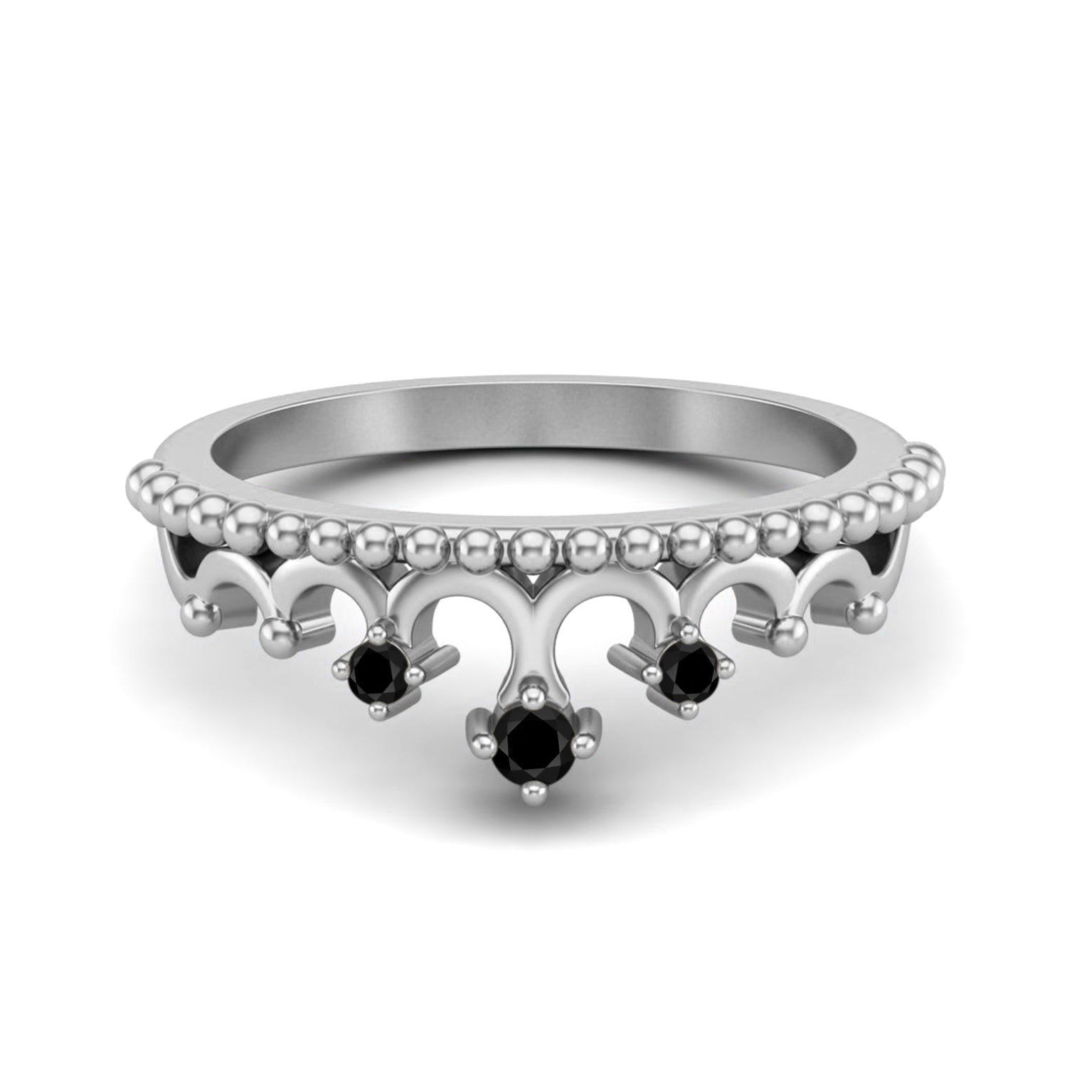 Black Spinel Tiara Design Crown Ring- Sterling Silver