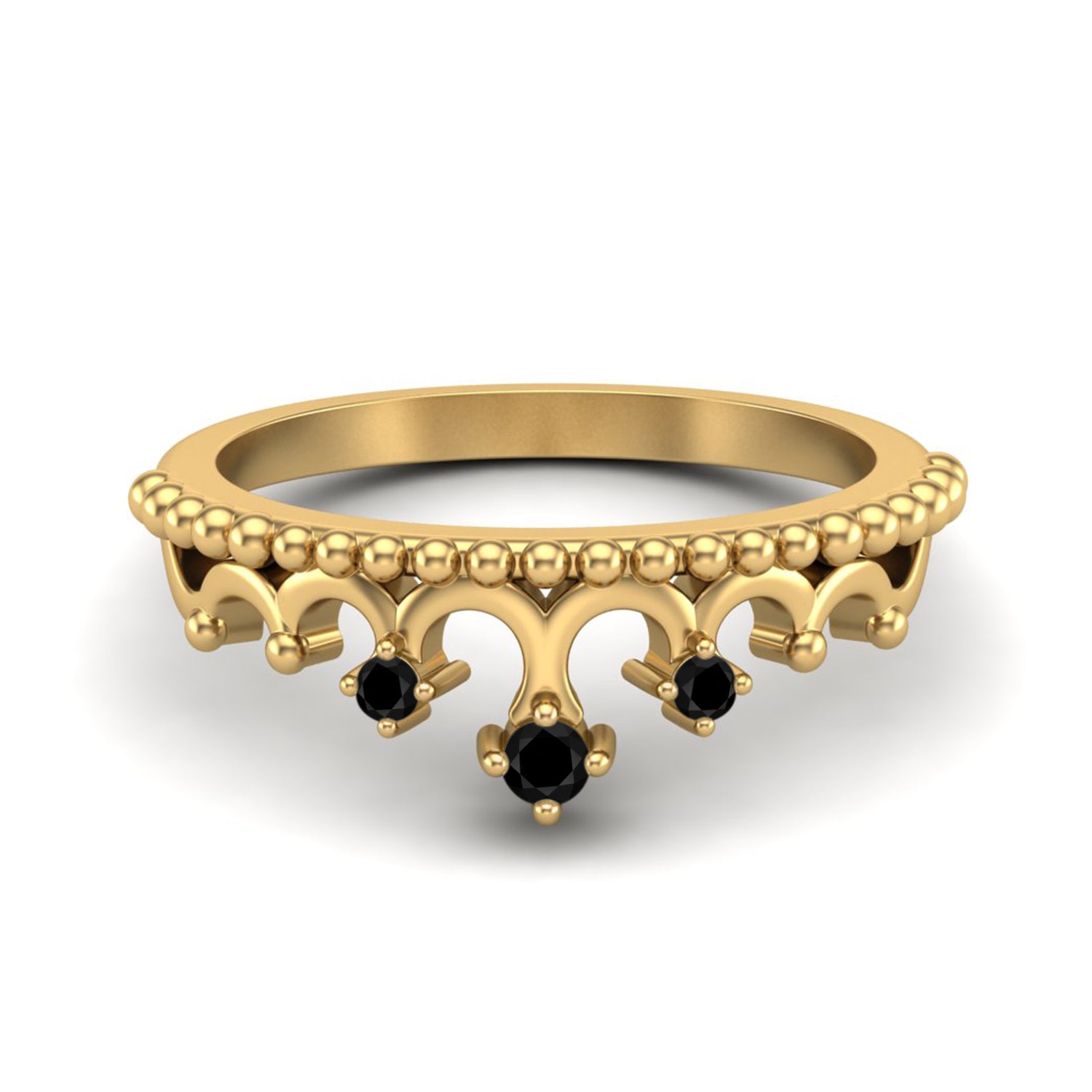 Black Spinel Tiara Design Crown Ring- Sterling Silver
