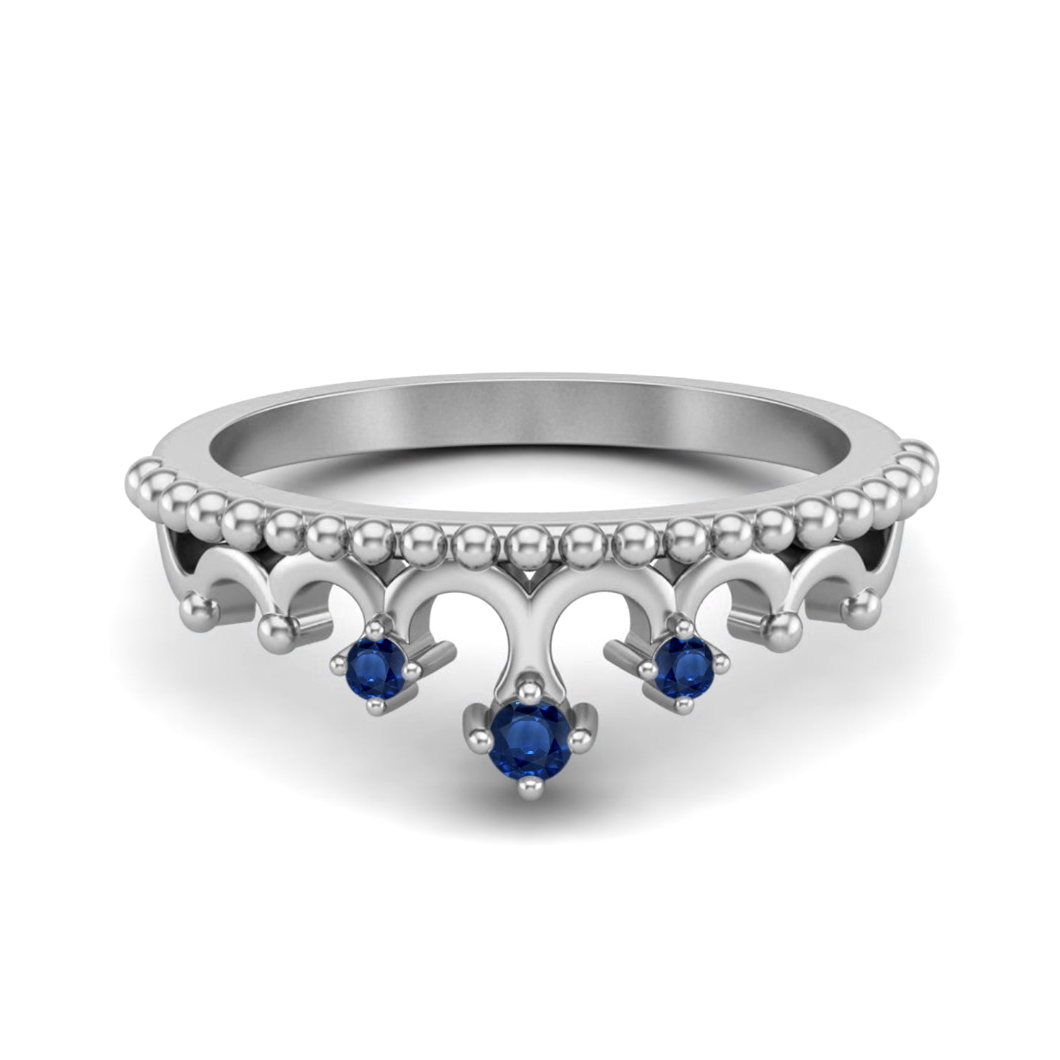 Blue Sapphire Crown Tiara Design Ring – Sterling Silver