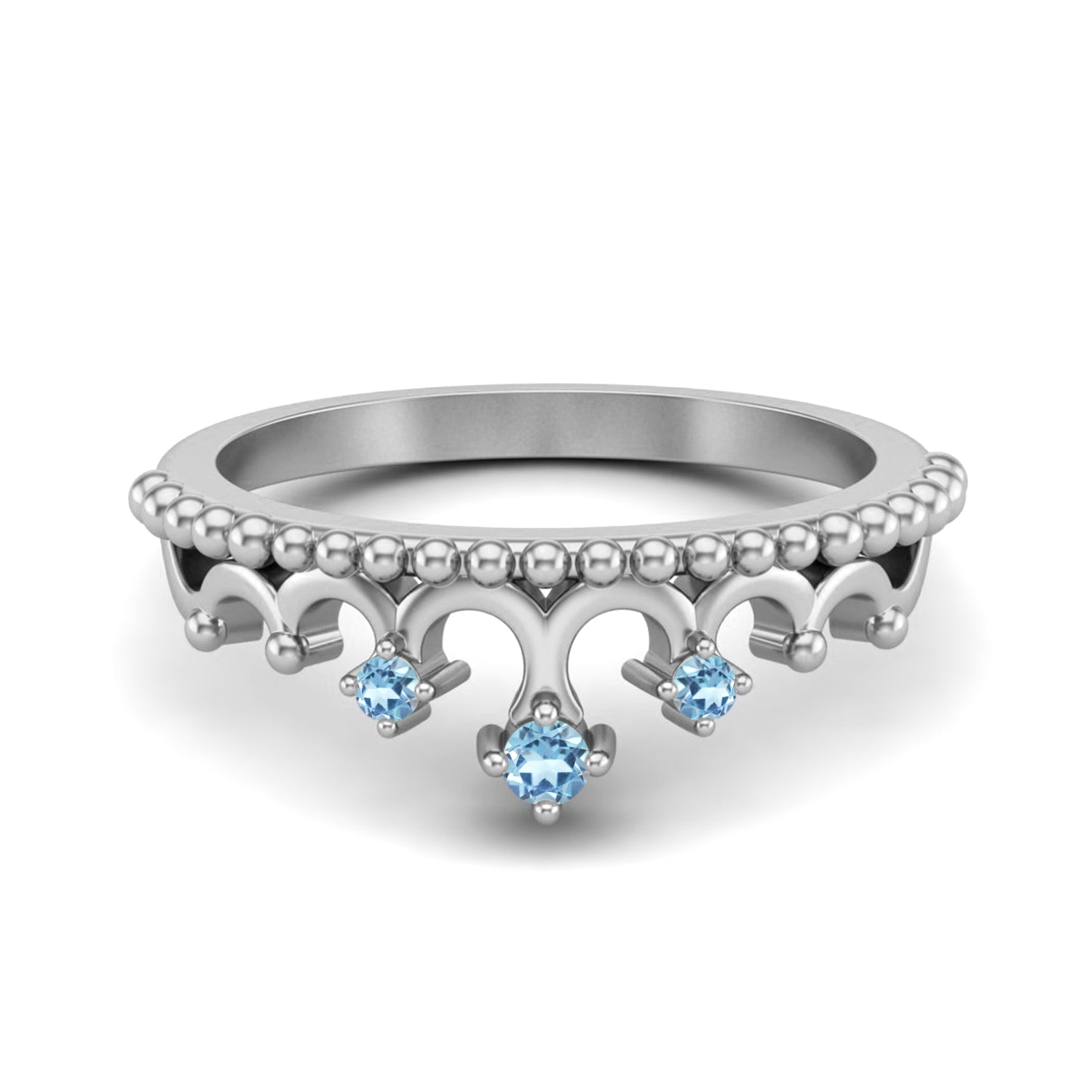 Blue Topaz Tiara Design Crown Ring- Sterling Silver