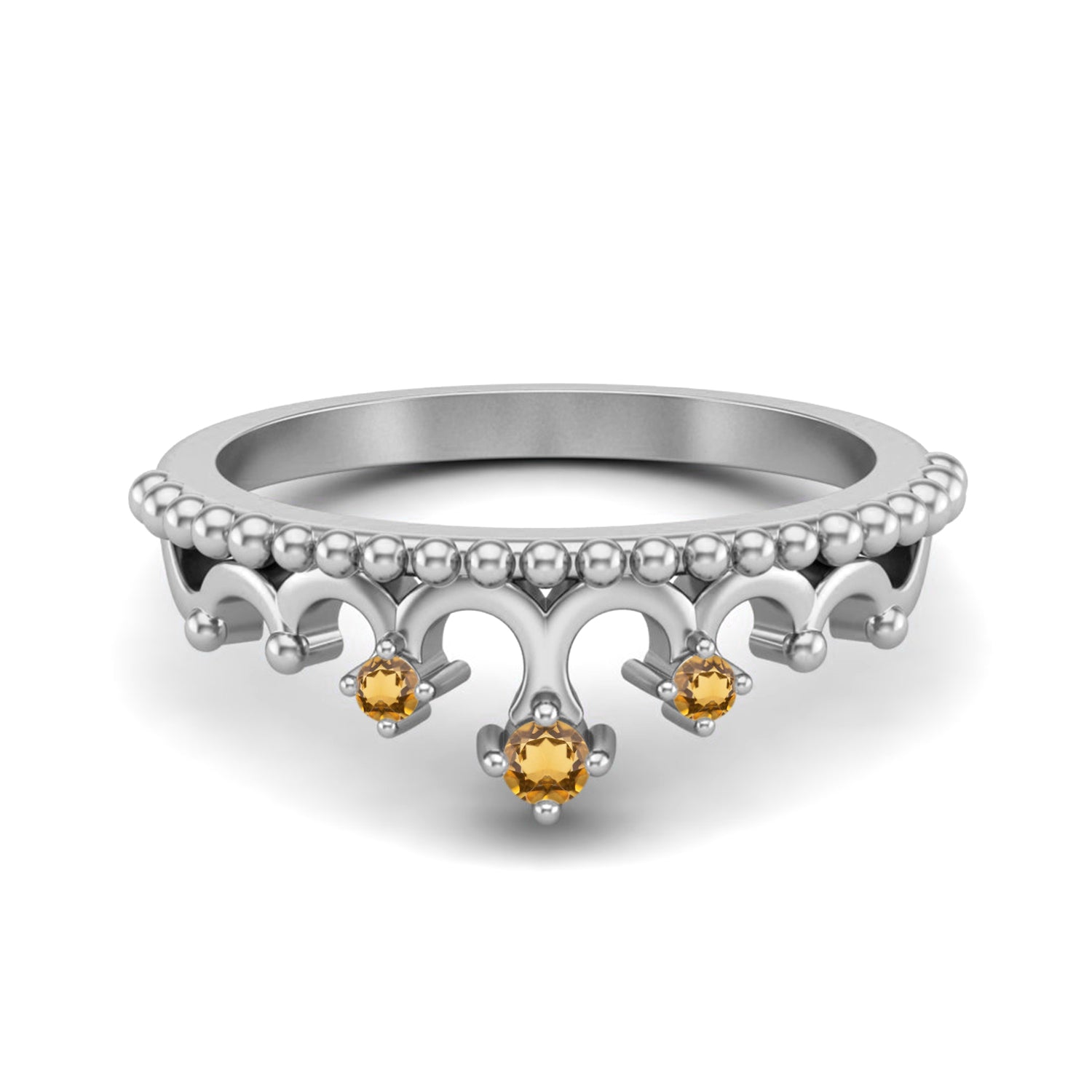 Citrine Accents Crown Tiara Ring – Sterling Silver
