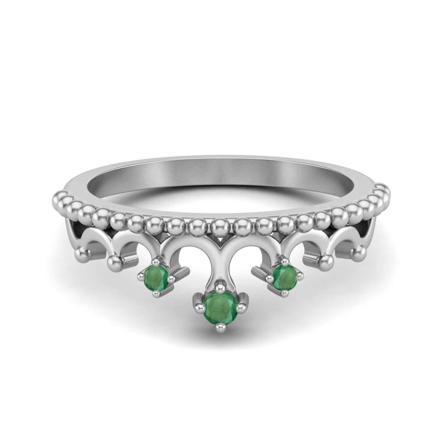 Emerald Accents Crown Tiara Ring – Sterling Silver