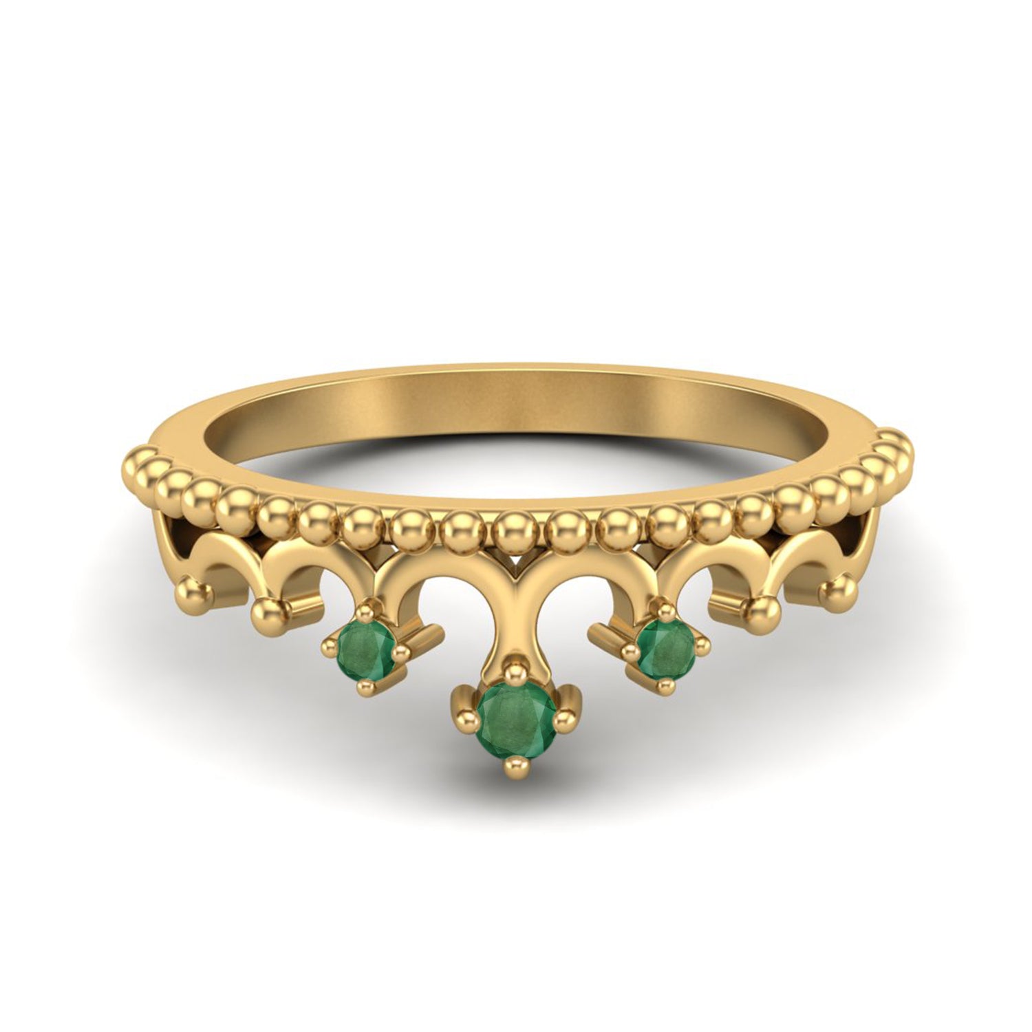 Emerald Accents Crown Tiara Ring – Sterling Silver