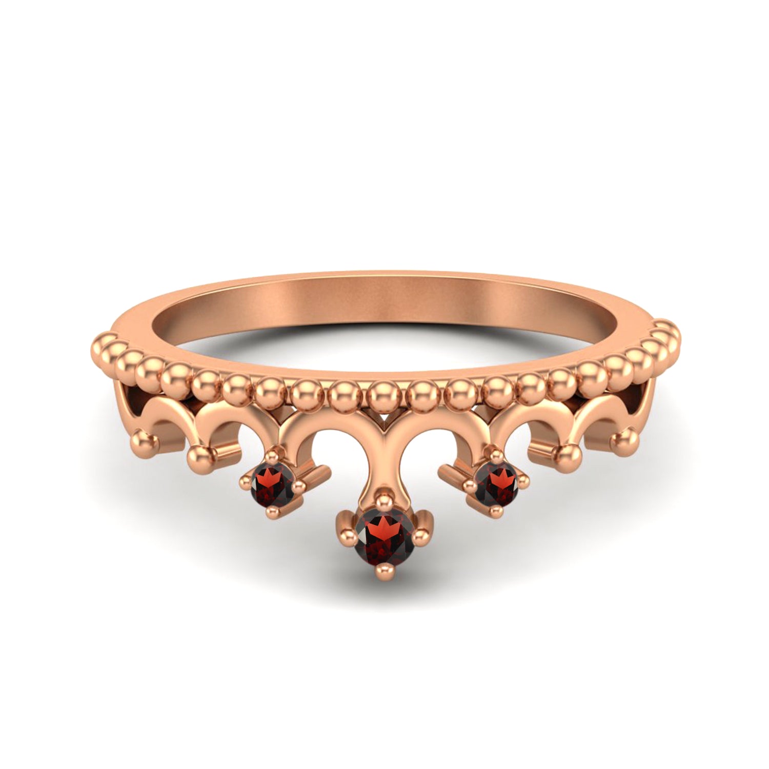 Garnet Crown Tiara Vintage-Inspired Ring – Sterling Silver