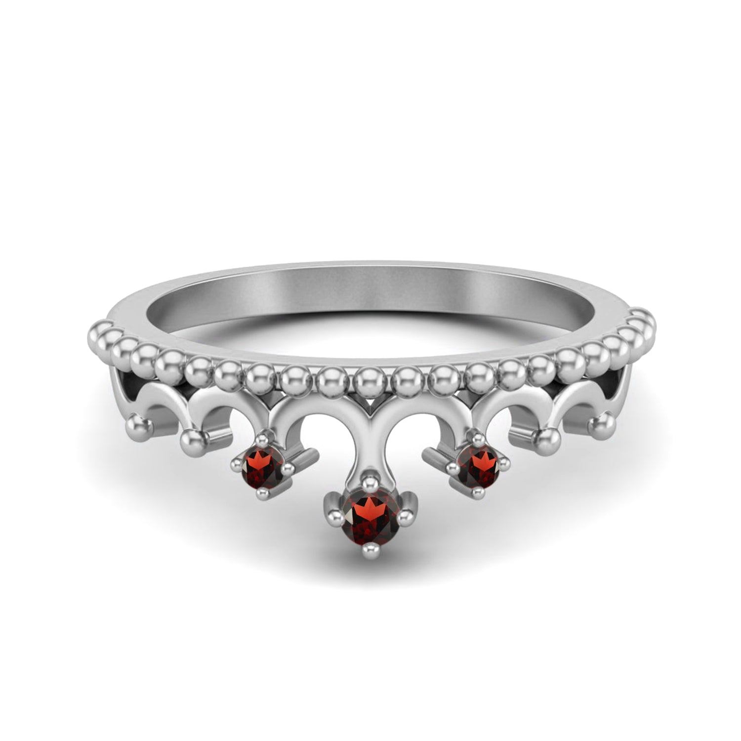 Garnet Crown Tiara Vintage-Inspired Ring – Sterling Silver