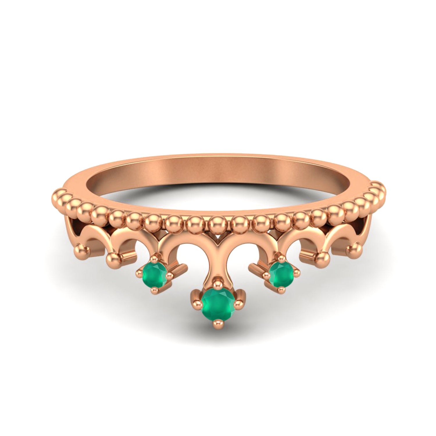 Anello a corona in onice verde di forma rotonda, tiara Art Déco, anello da sposa