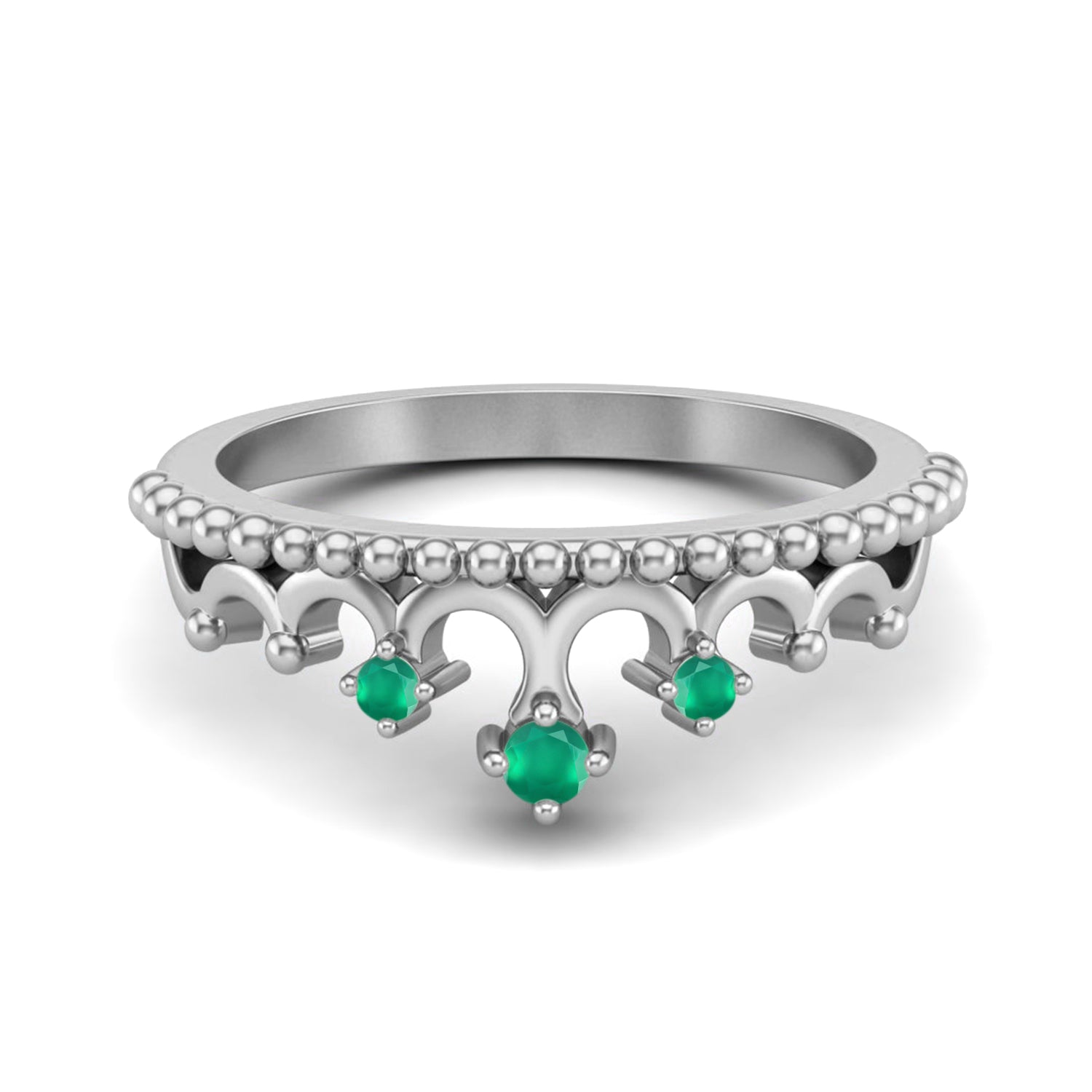 Green Onyx Tiara Design Crown Ring- Sterling Silver