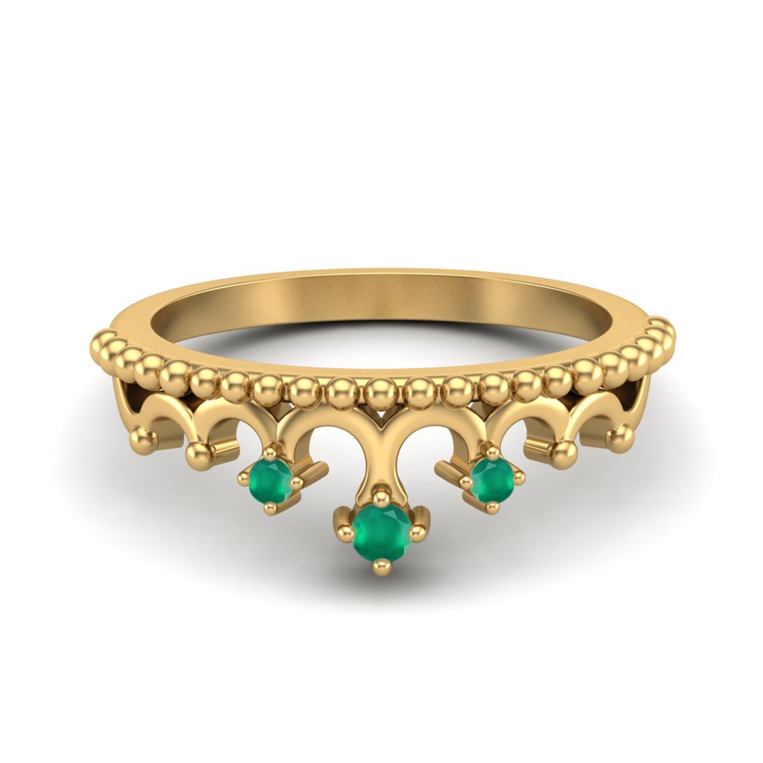 Anello a corona in onice verde di forma rotonda, tiara Art Déco, anello da sposa