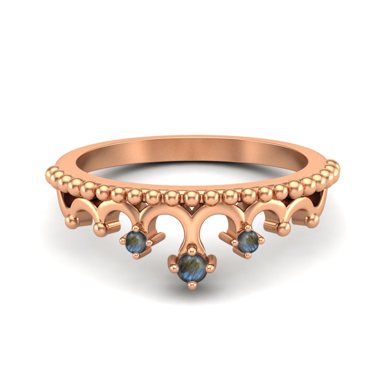 Anello di fidanzamento con corona di labradorite in stile Art Déco, tiara unica e anello di promessa