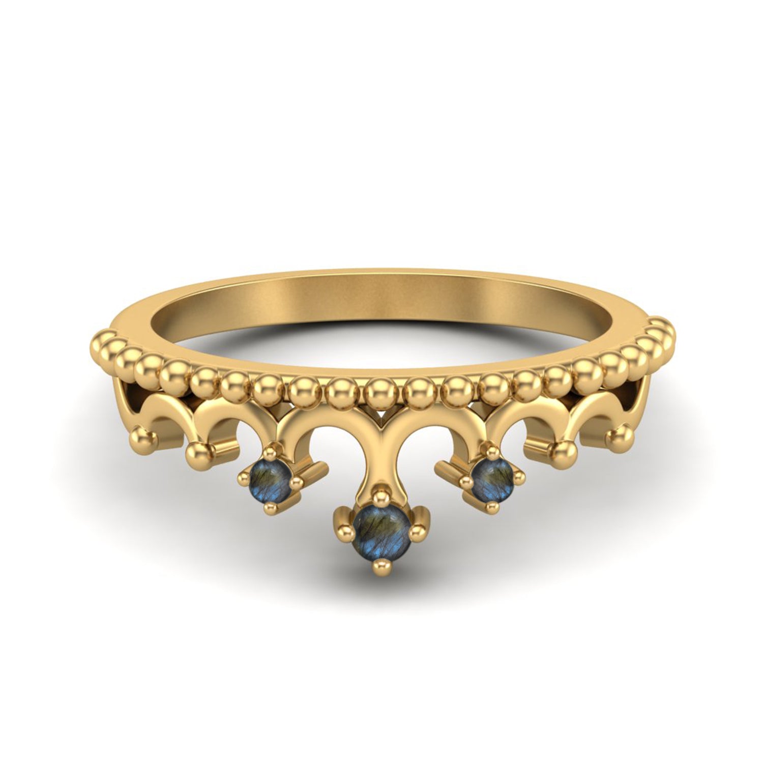 Anello di fidanzamento con corona di labradorite in stile Art Déco, tiara unica e anello di promessa