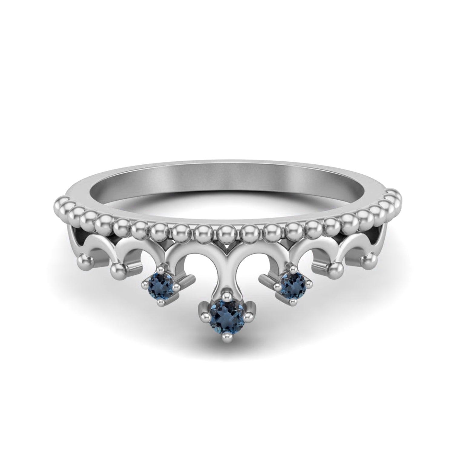 London Blue Topaz Vintage Crown Tiara Ring – Sterling Silver