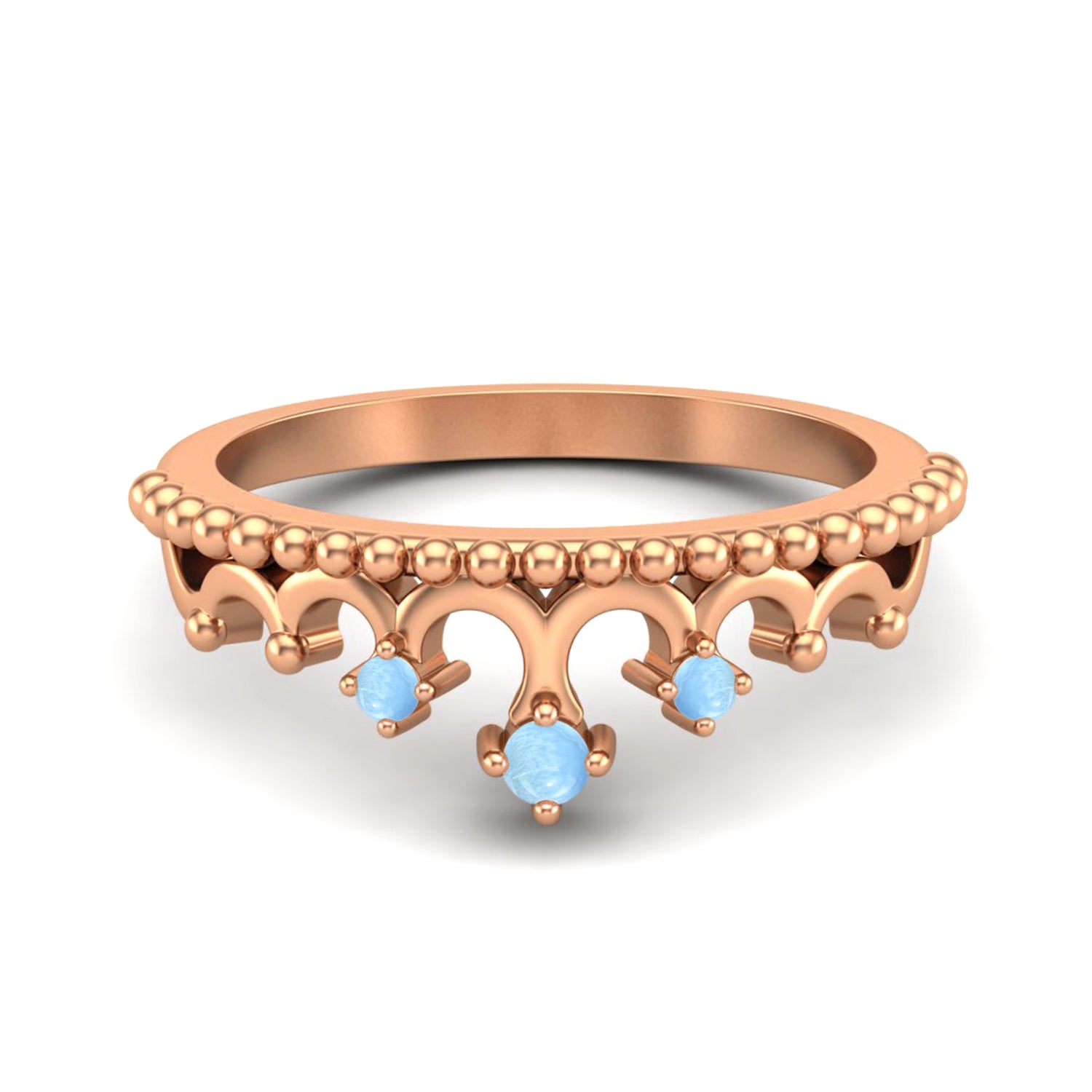 Anello da sposa in argento sterling 925 con larimar, anello da donna con corona, anello con promessa unica