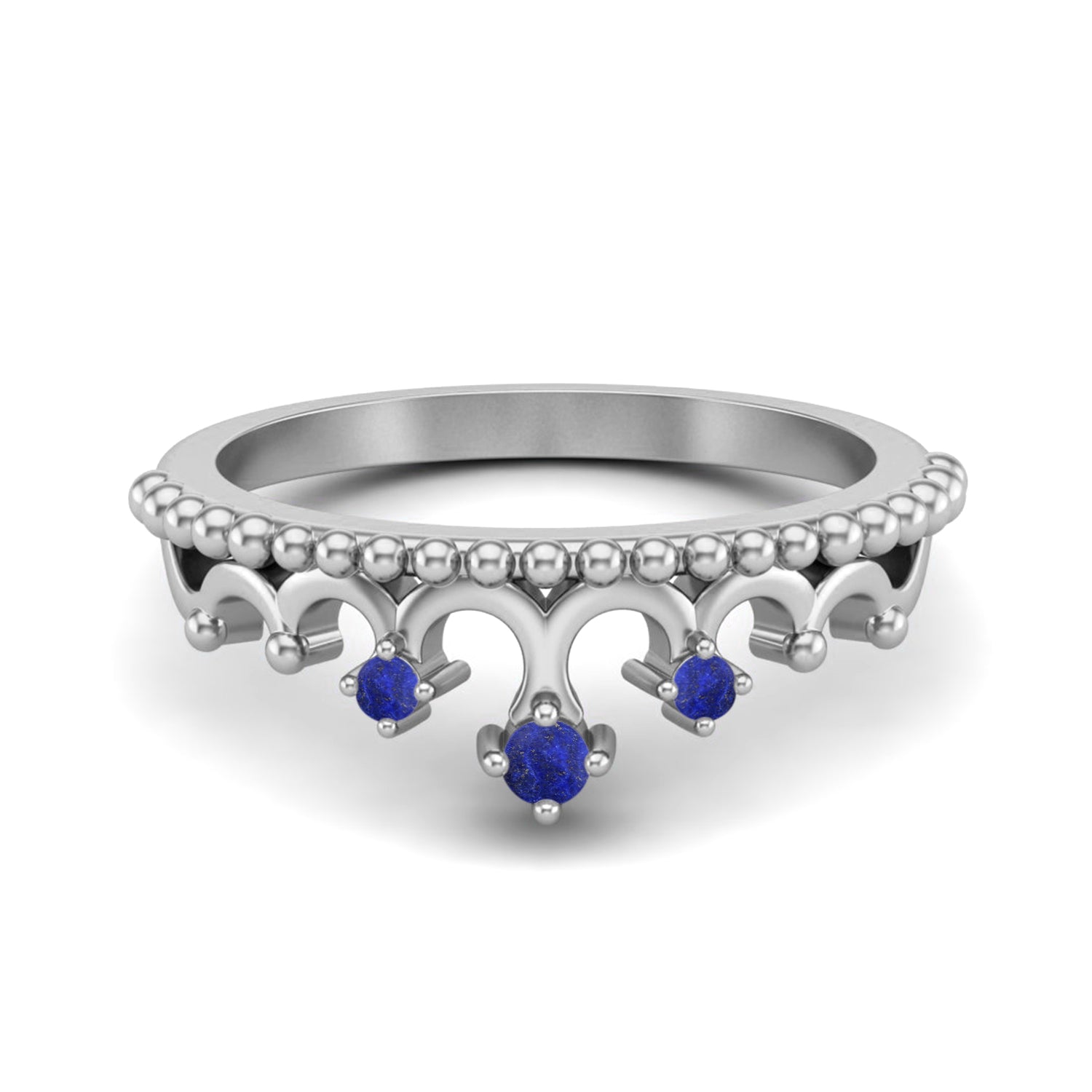 Lapis Lazuli Tiara Design Crown Ring- Sterling Silver