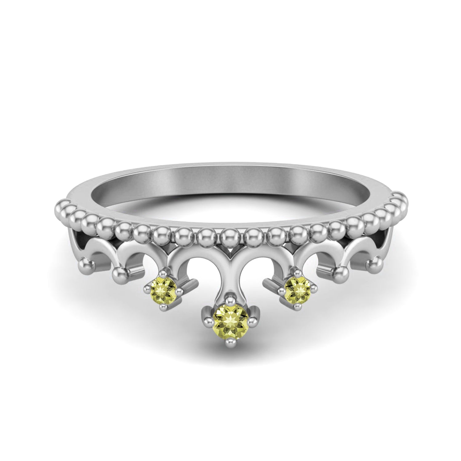 Lemon Quartz Tiara Design Crown Ring- Sterling Silver