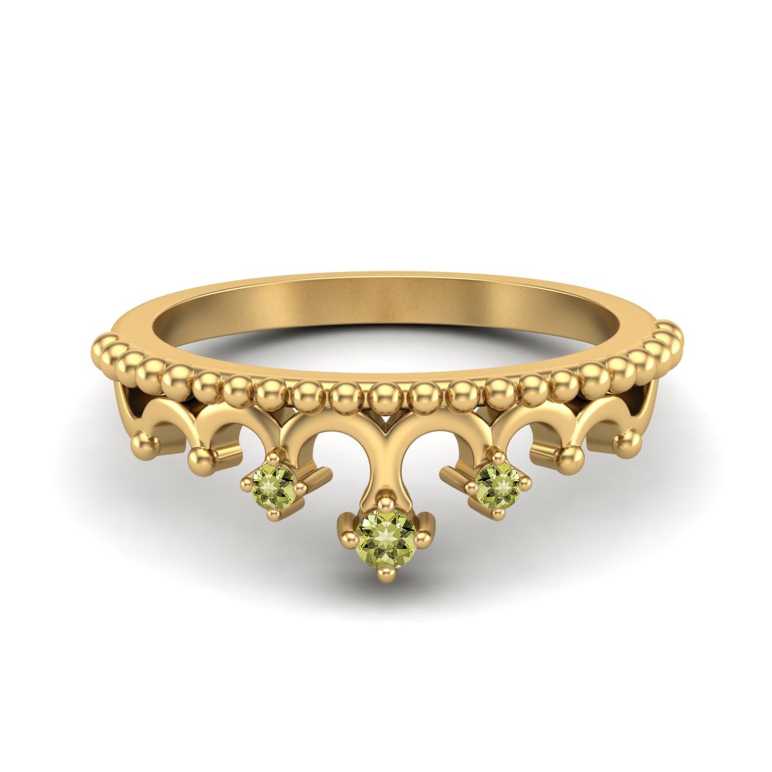 Lemon Quartz Tiara Design Crown Ring- Sterling Silver