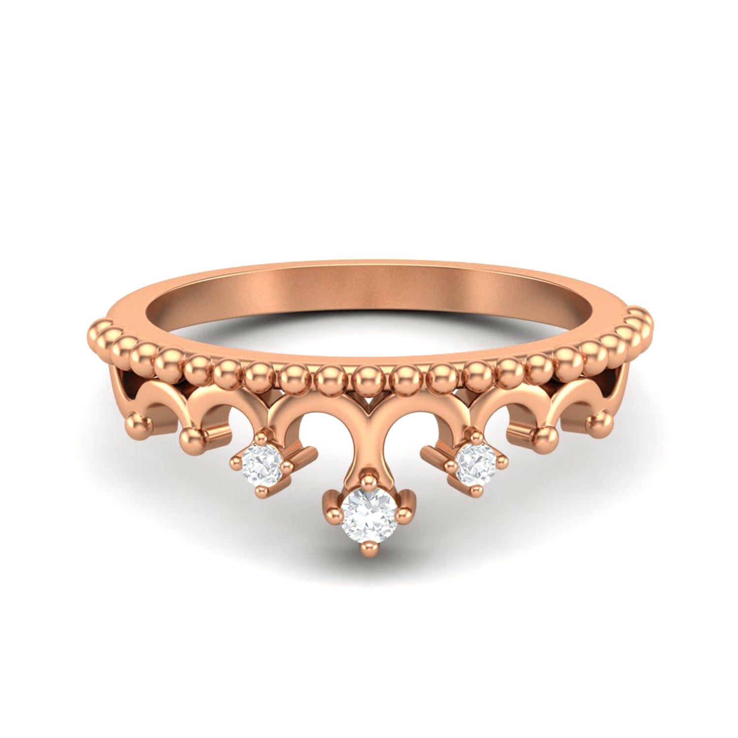 Anello con corona di moissanite e perline – Argento Sterling