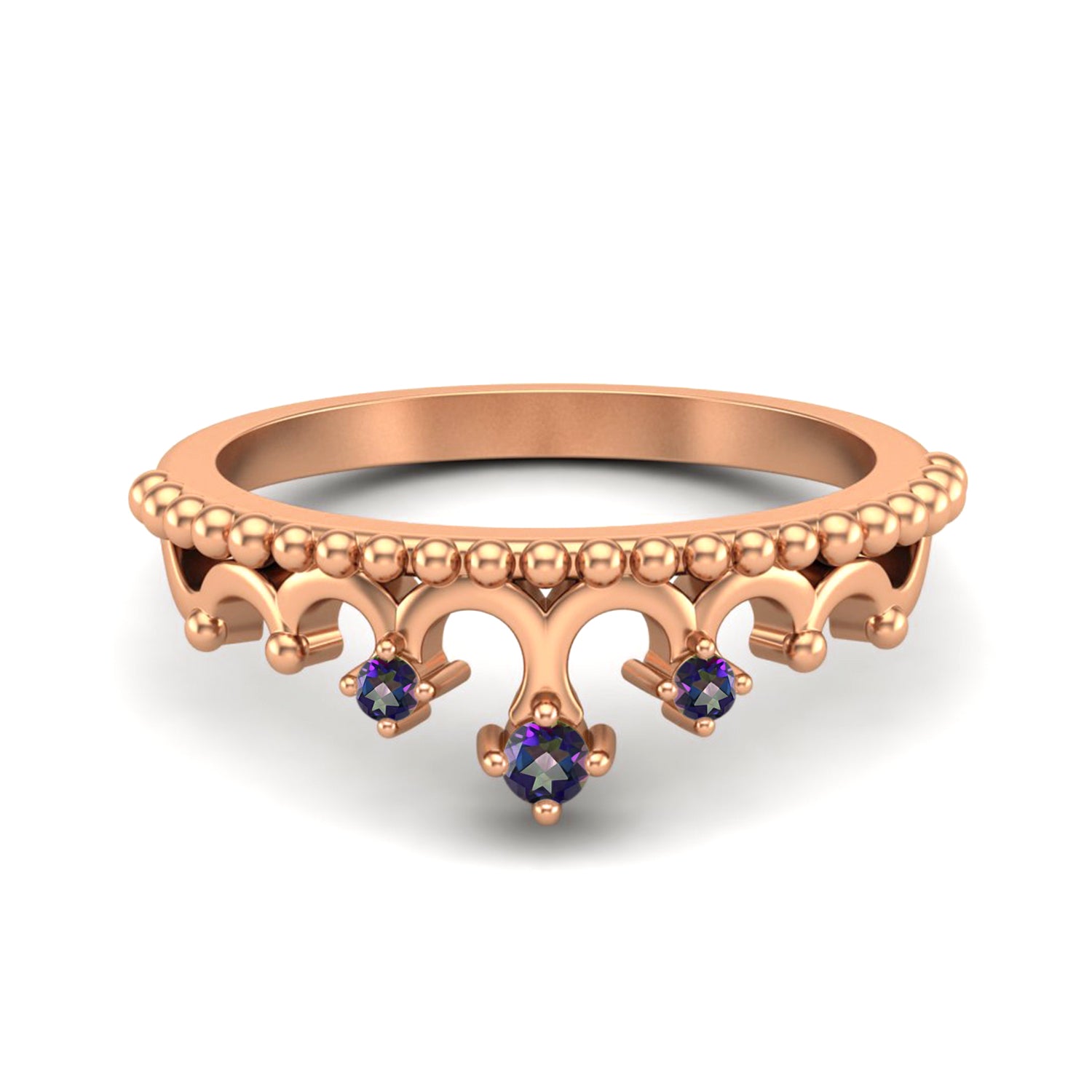 Mystic Topaz Tiara Design Crown Ring- Sterling Silver