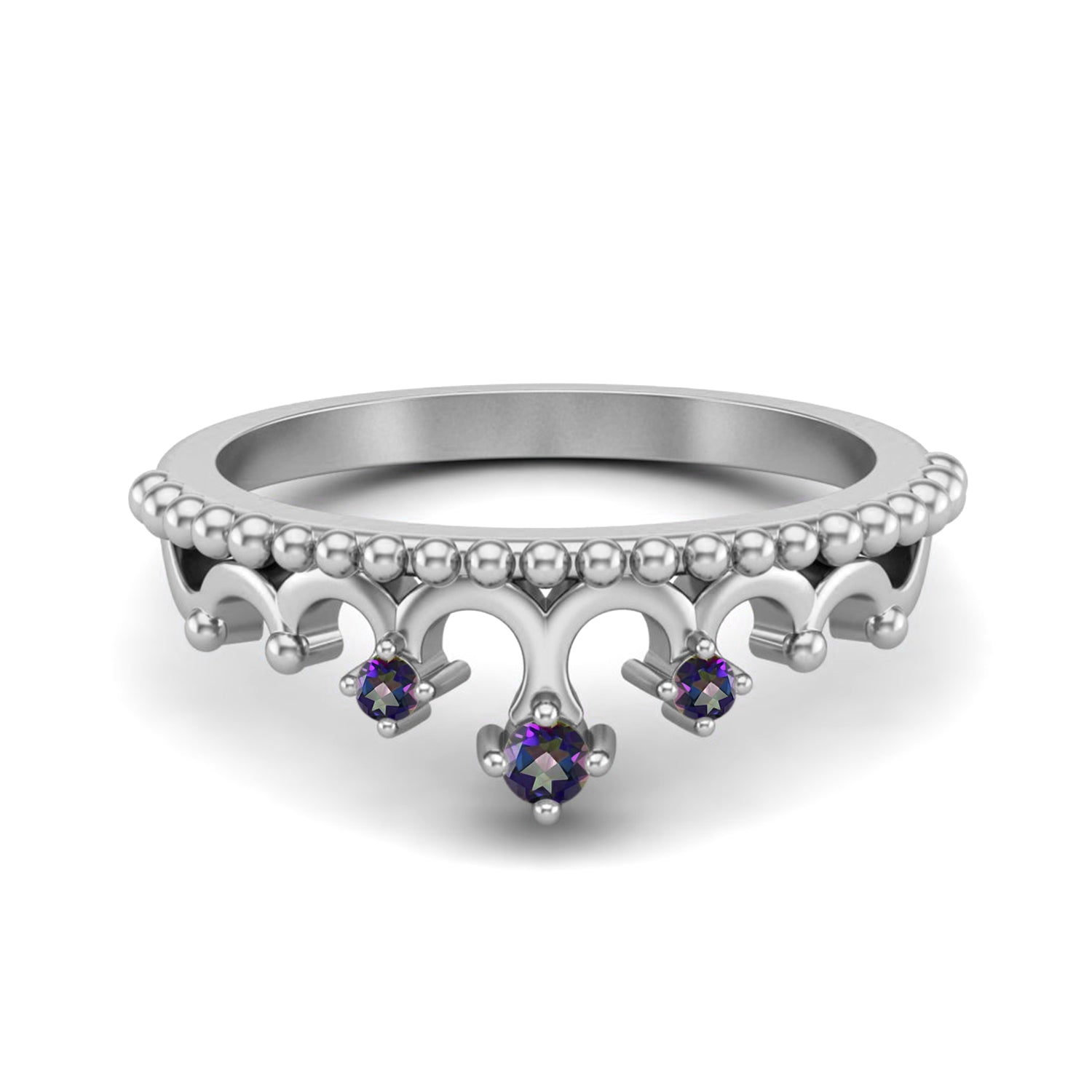 Mystic Topaz Tiara Design Crown Ring- Sterling Silver