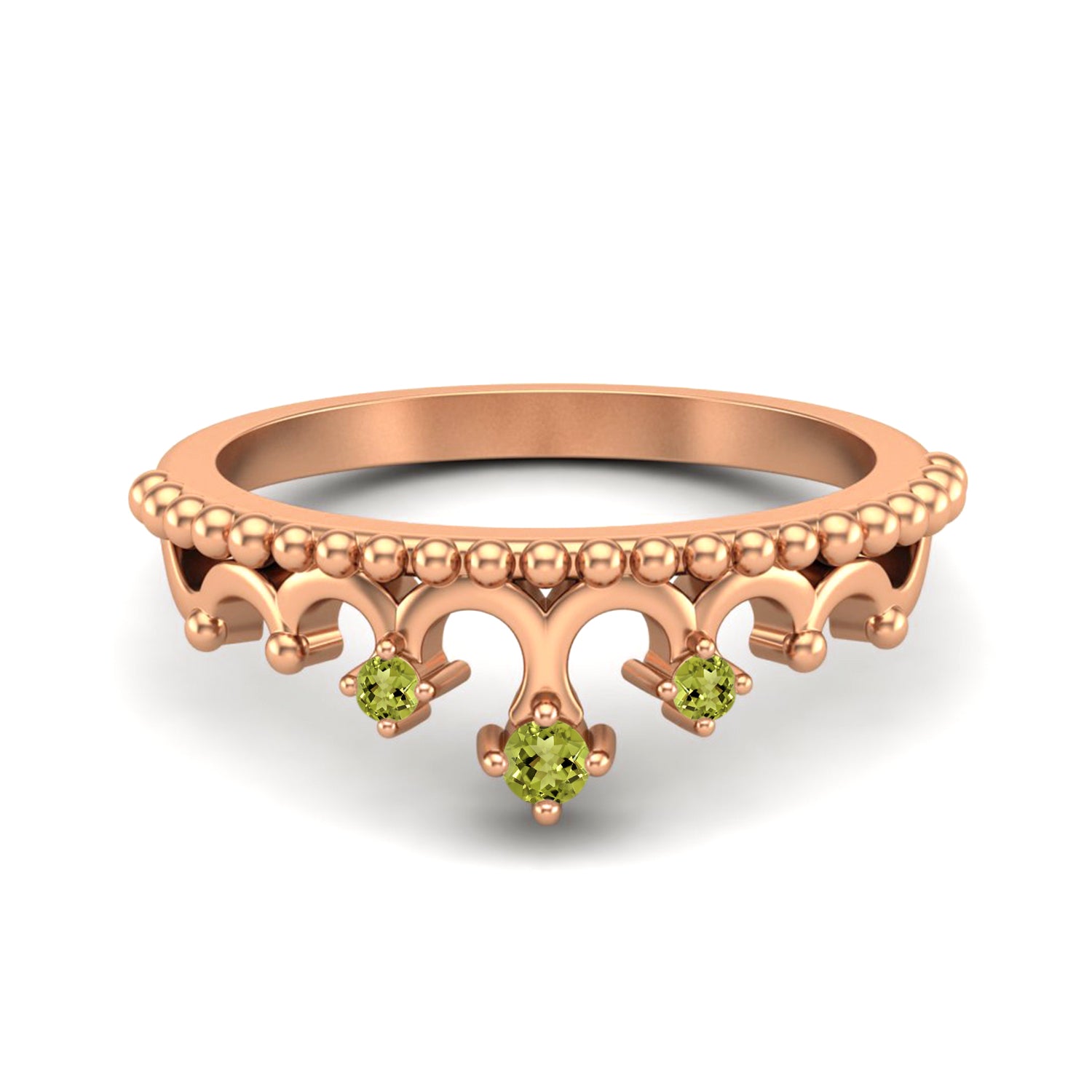 Peridot Tiara Design Crown Ring- Sterling Silver