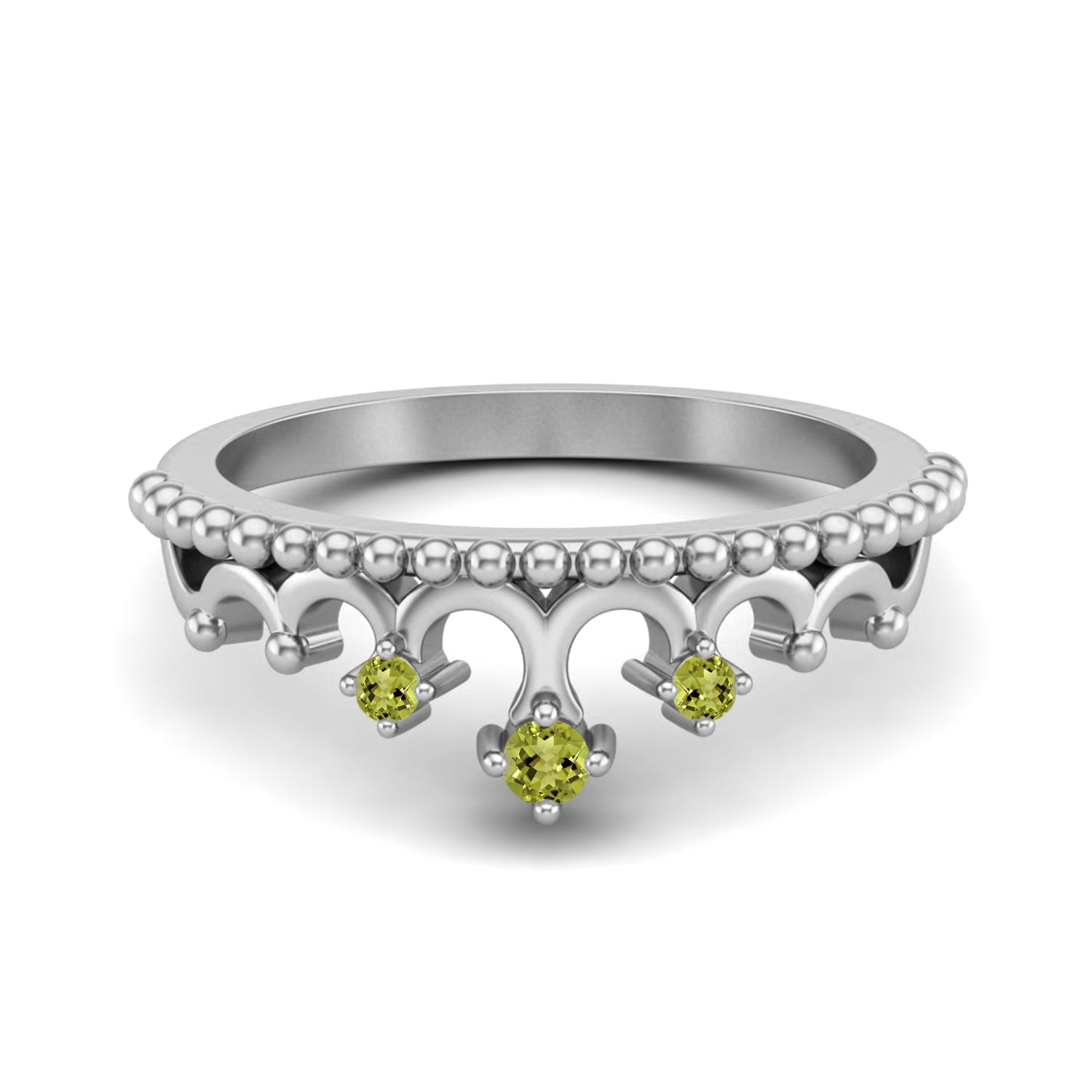 Peridot Tiara Design Crown Ring- Sterling Silver