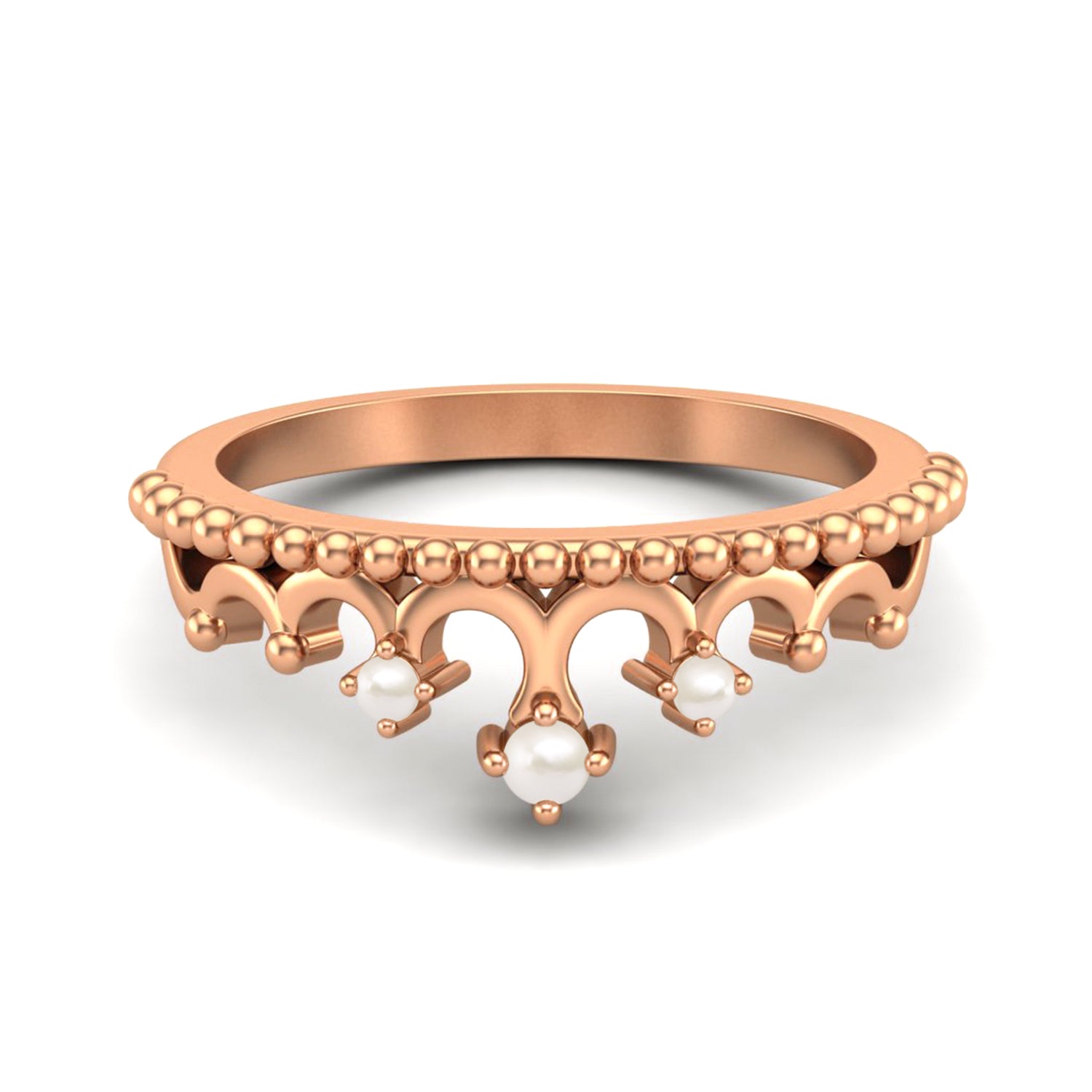 Pearl Tiara Design Crown Ring- Sterling Silver