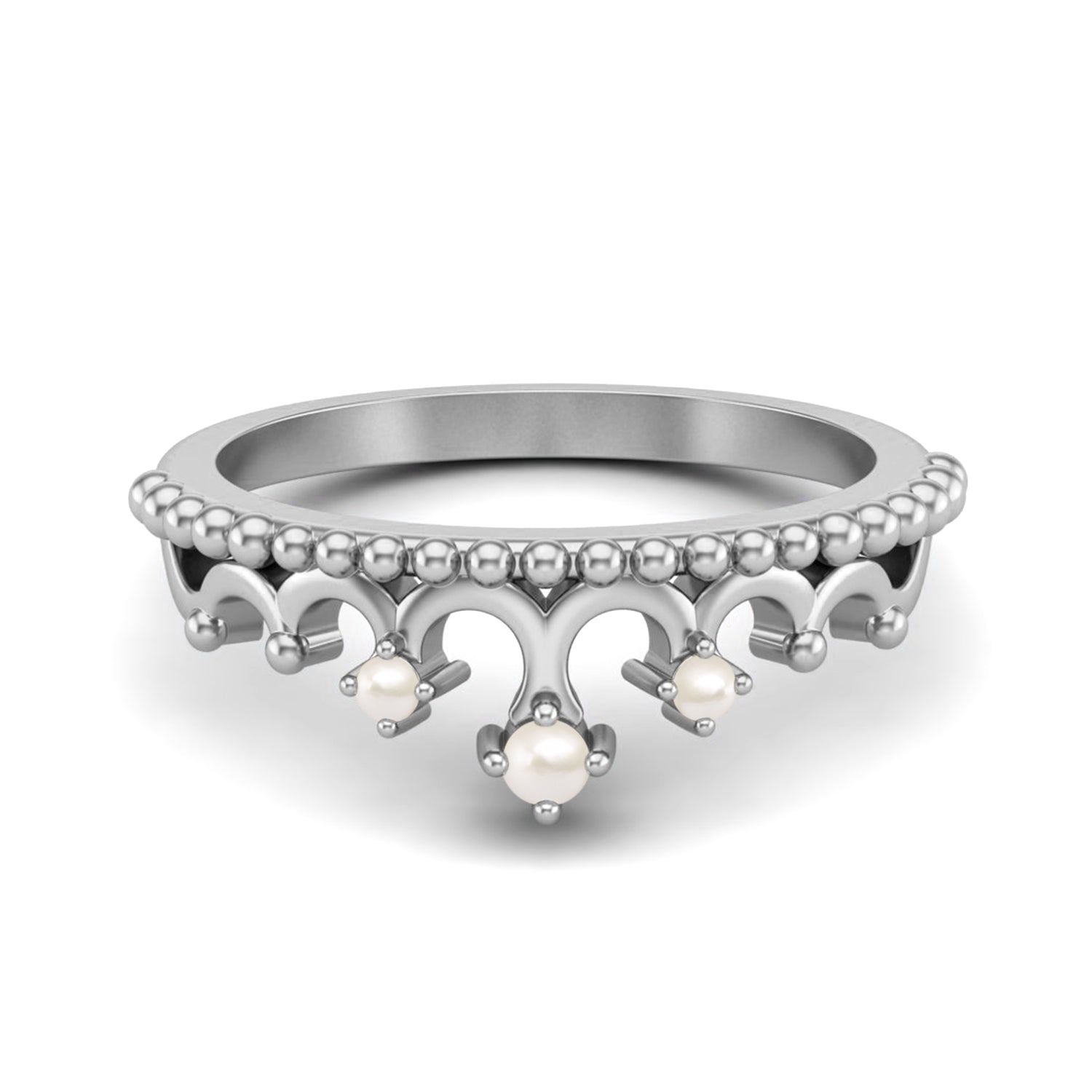 Pearl Tiara Design Crown Ring- Sterling Silver