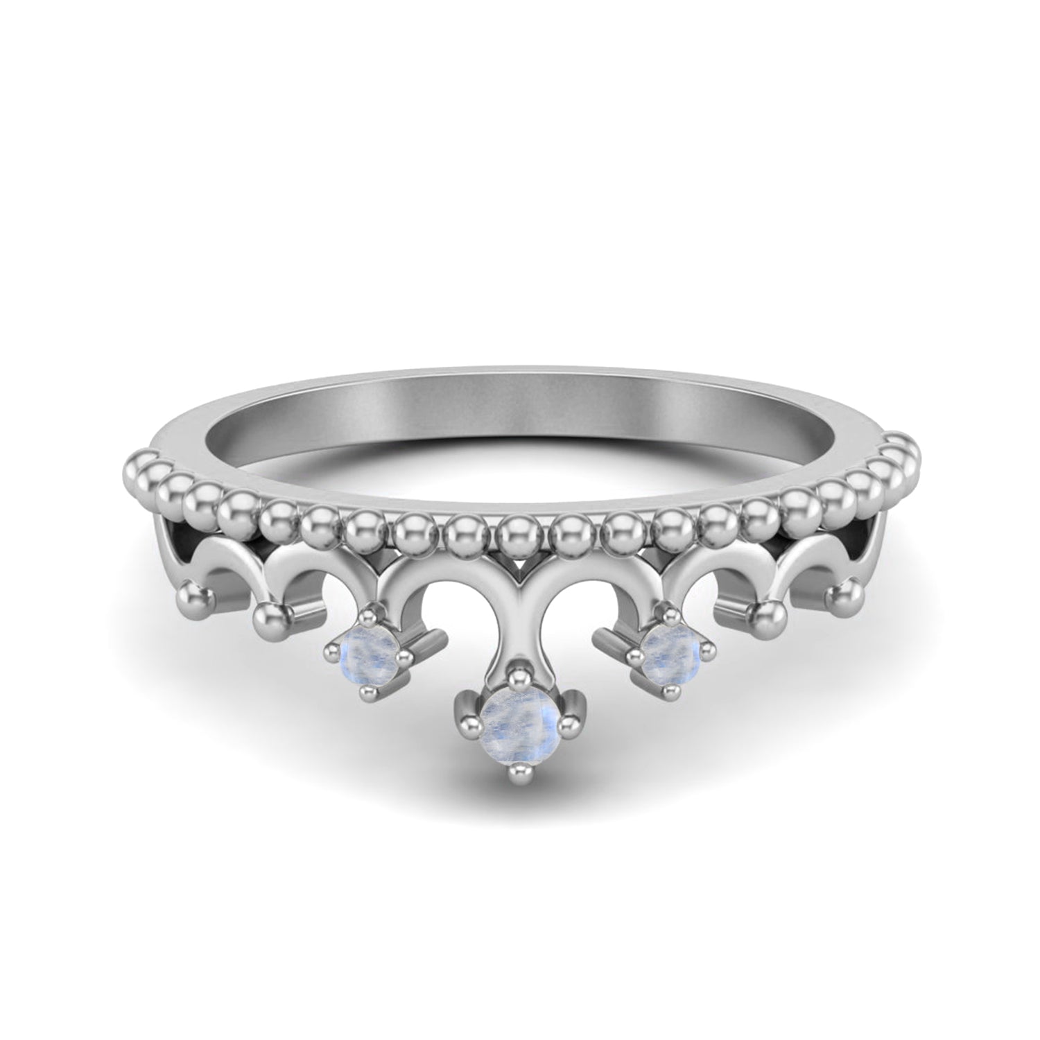 Moonstone Tiara Design Crown Ring- Sterling Silver