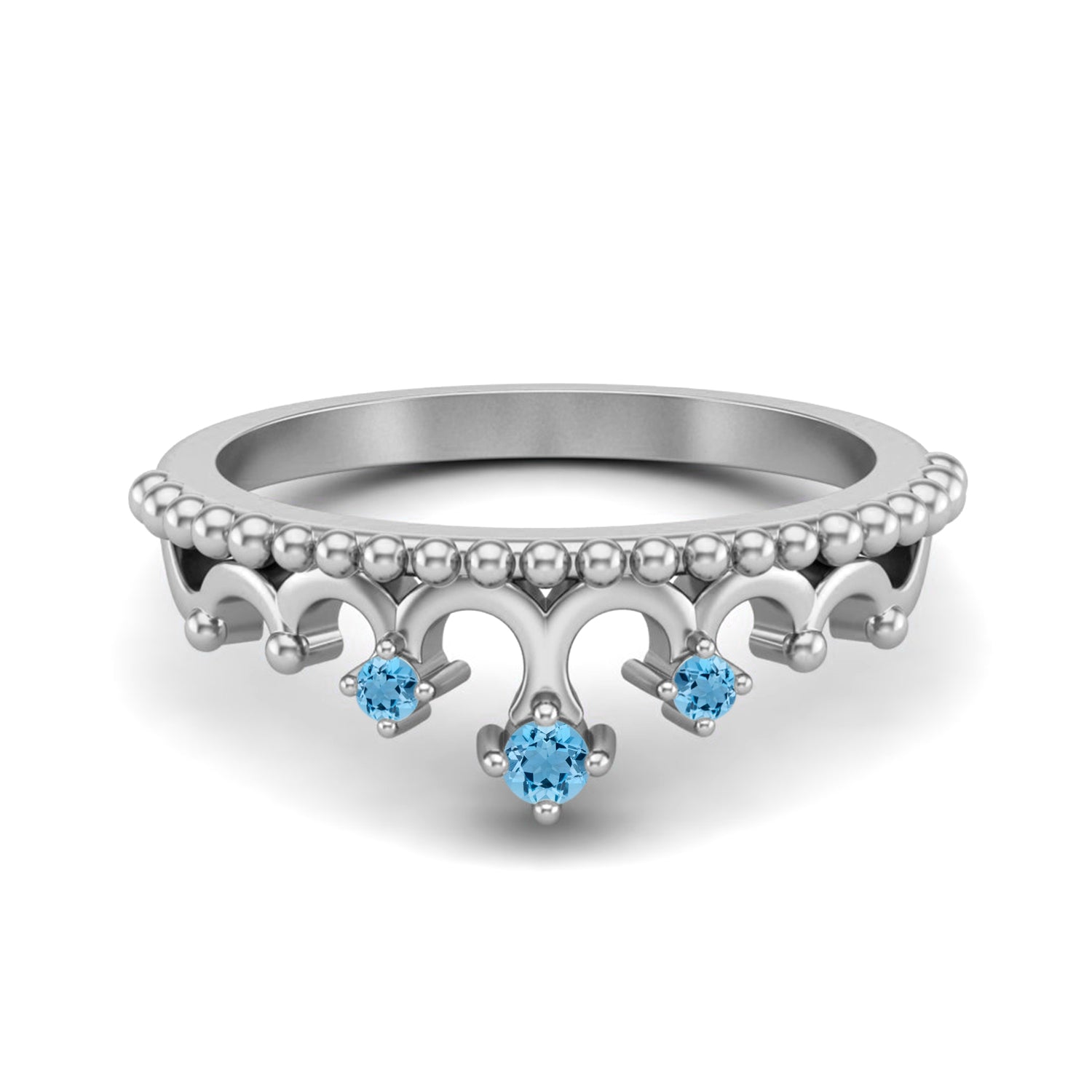 Swiss Blue Topaz Tiara Design Crown Ring- Sterling Silver