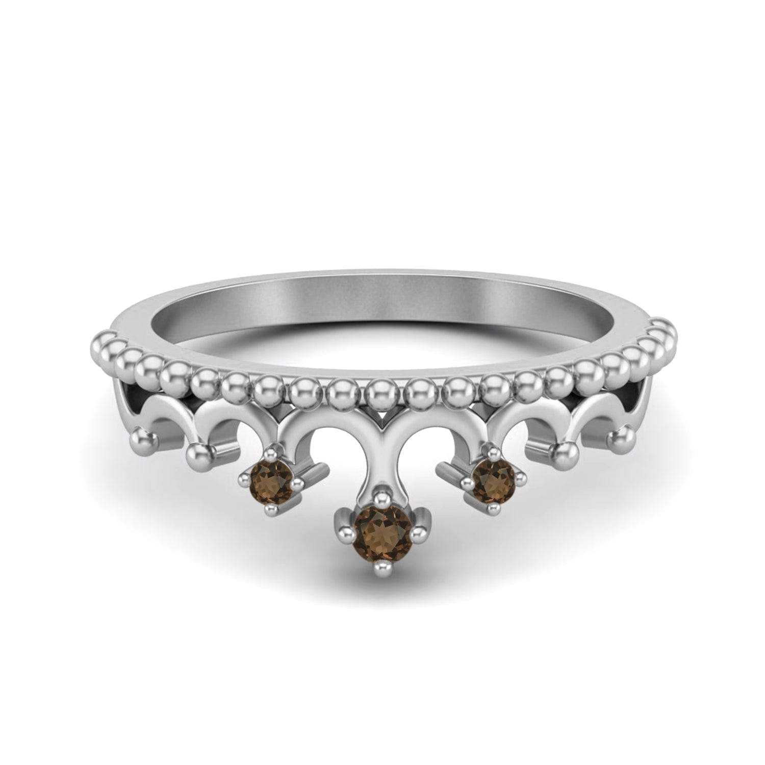Smoky Quartz Tiara Design Crown Ring- Sterling Silver
