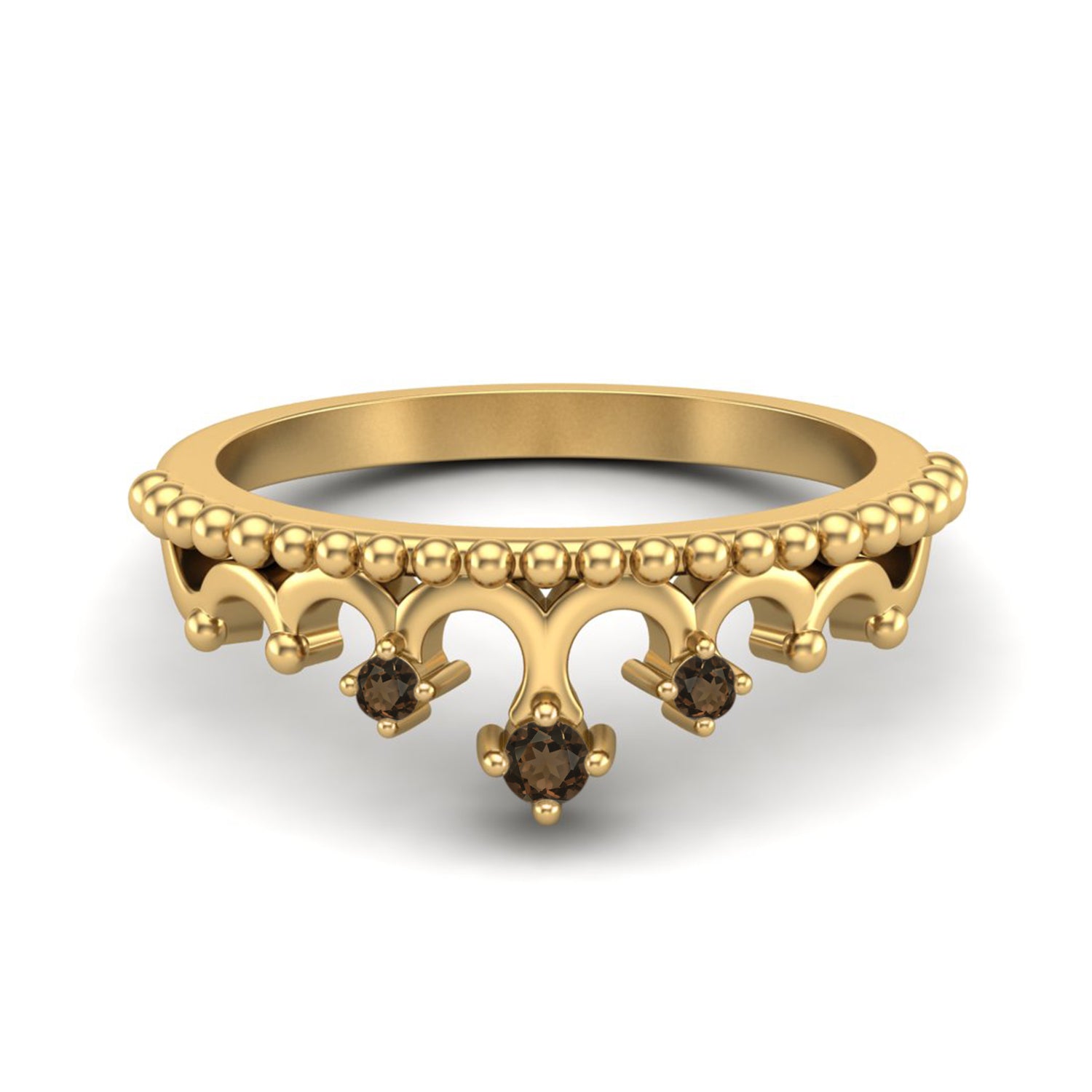 Tiara con corona da principessa in quarzo fumé naturale per donna, anello in pietra color marrone
