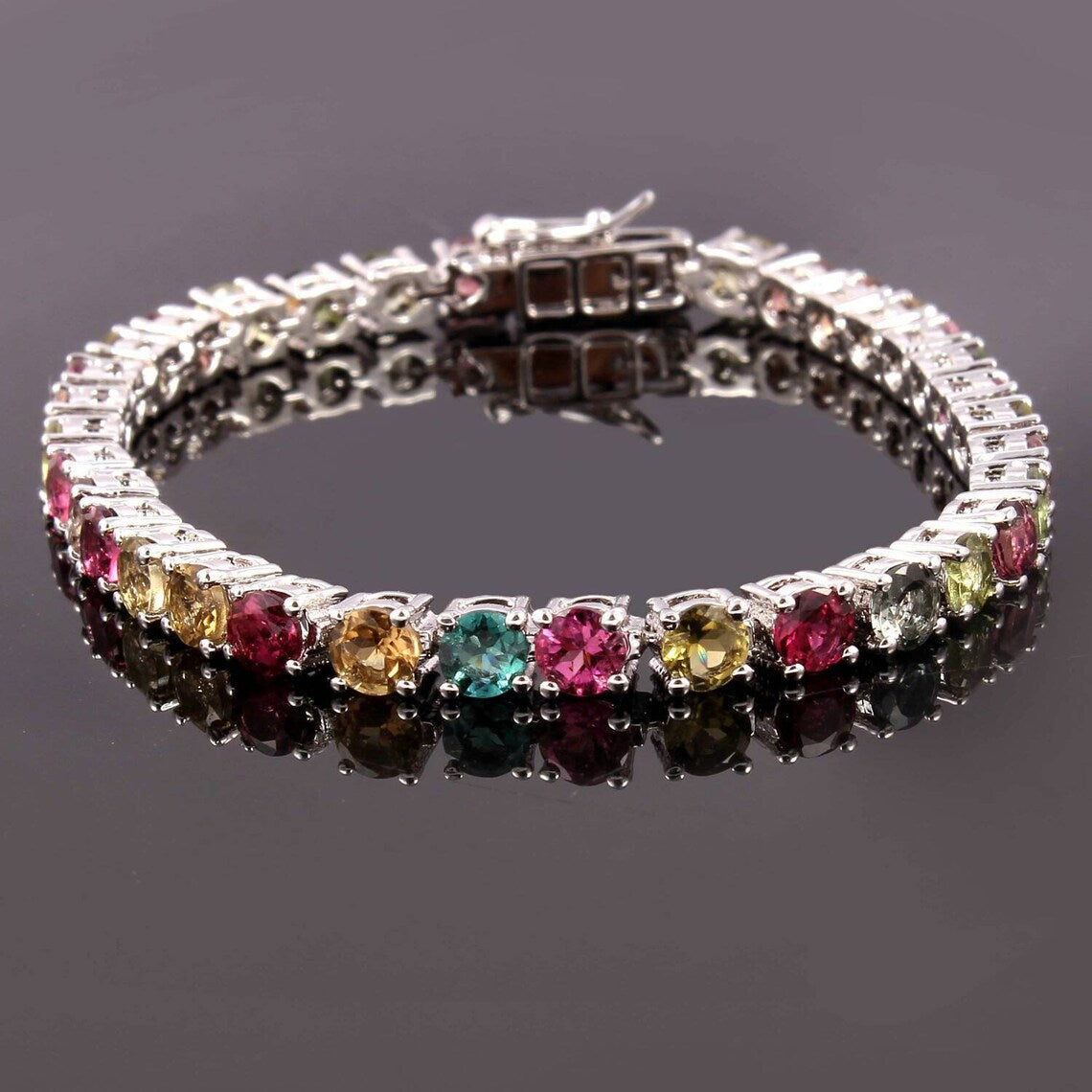 Multi Tourmaline Tennis Bracelet – 925 Sterling Silver