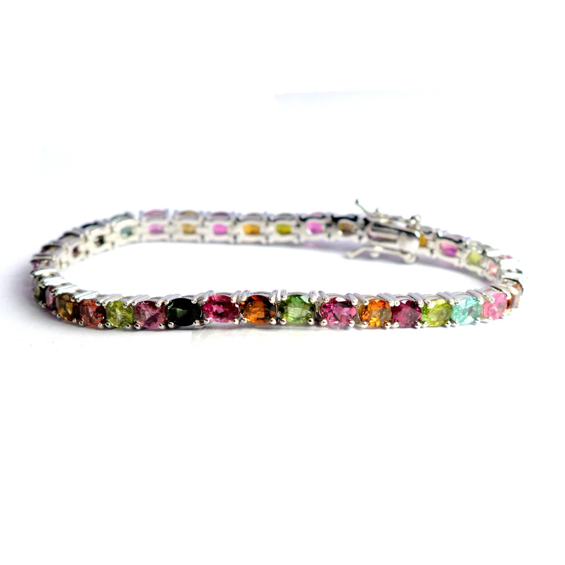 Multi Tourmaline Tennis Bracelet – 925 Sterling Silver