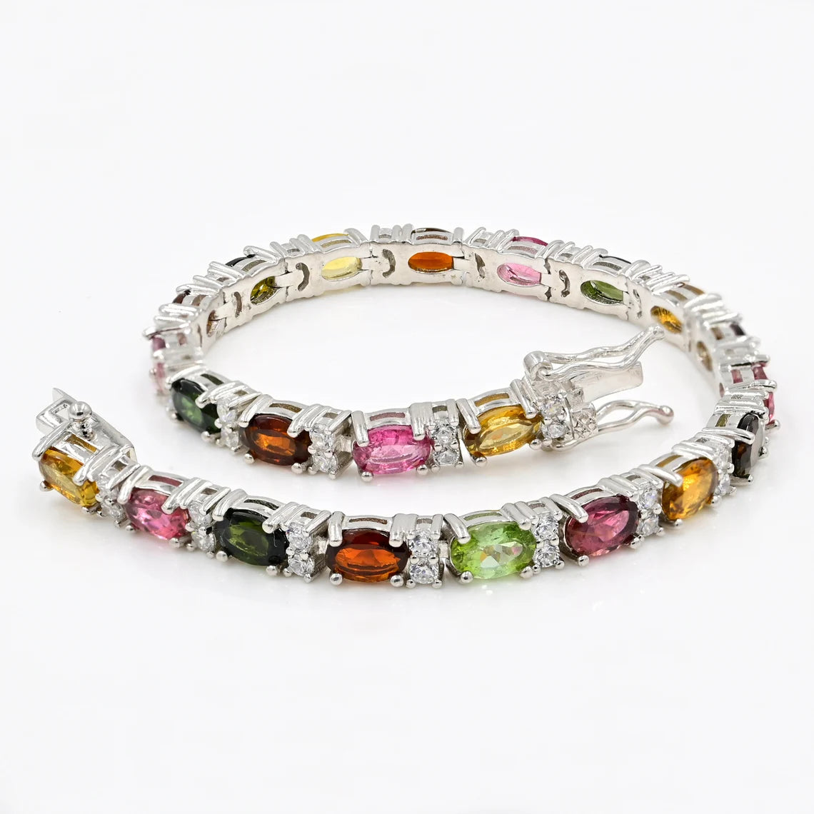 Multi Tourmaline Tennis Bracelet – 925 Sterling Silver