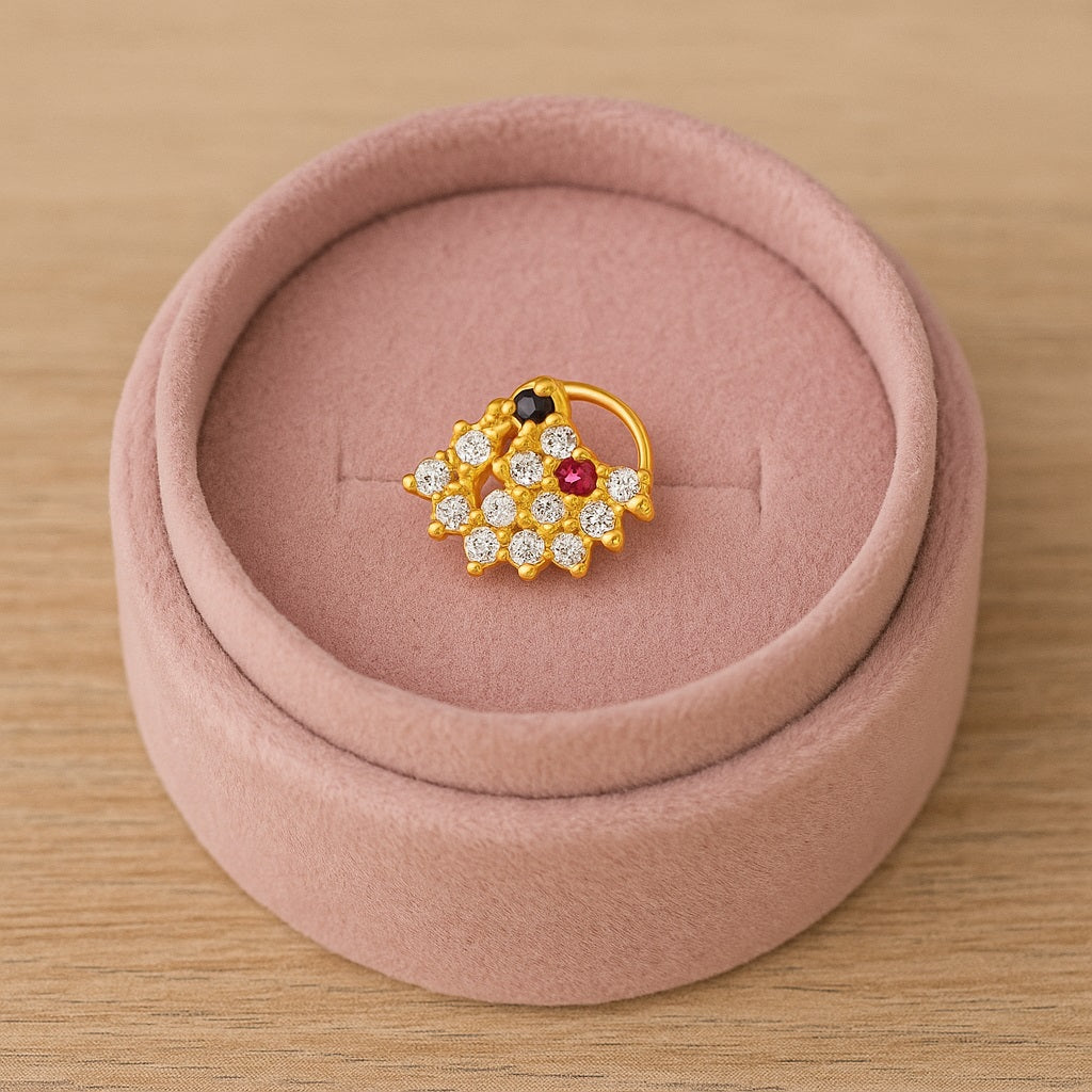 Multicolor CZ in Floral Net Motif Cluster Nose Pin - Sterling Silver Gold Plated