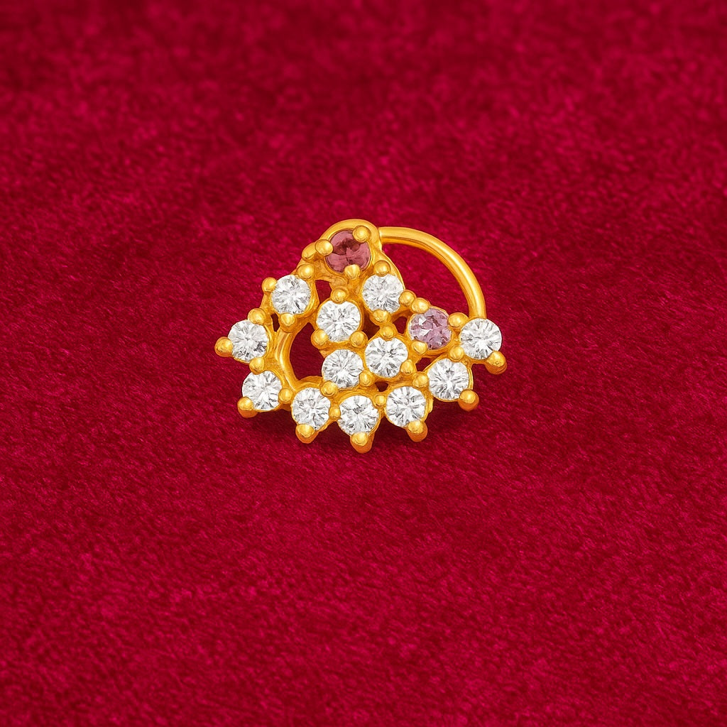 Perno da naso con pietra trasparente a grappolo floreale - Argento Sterling
