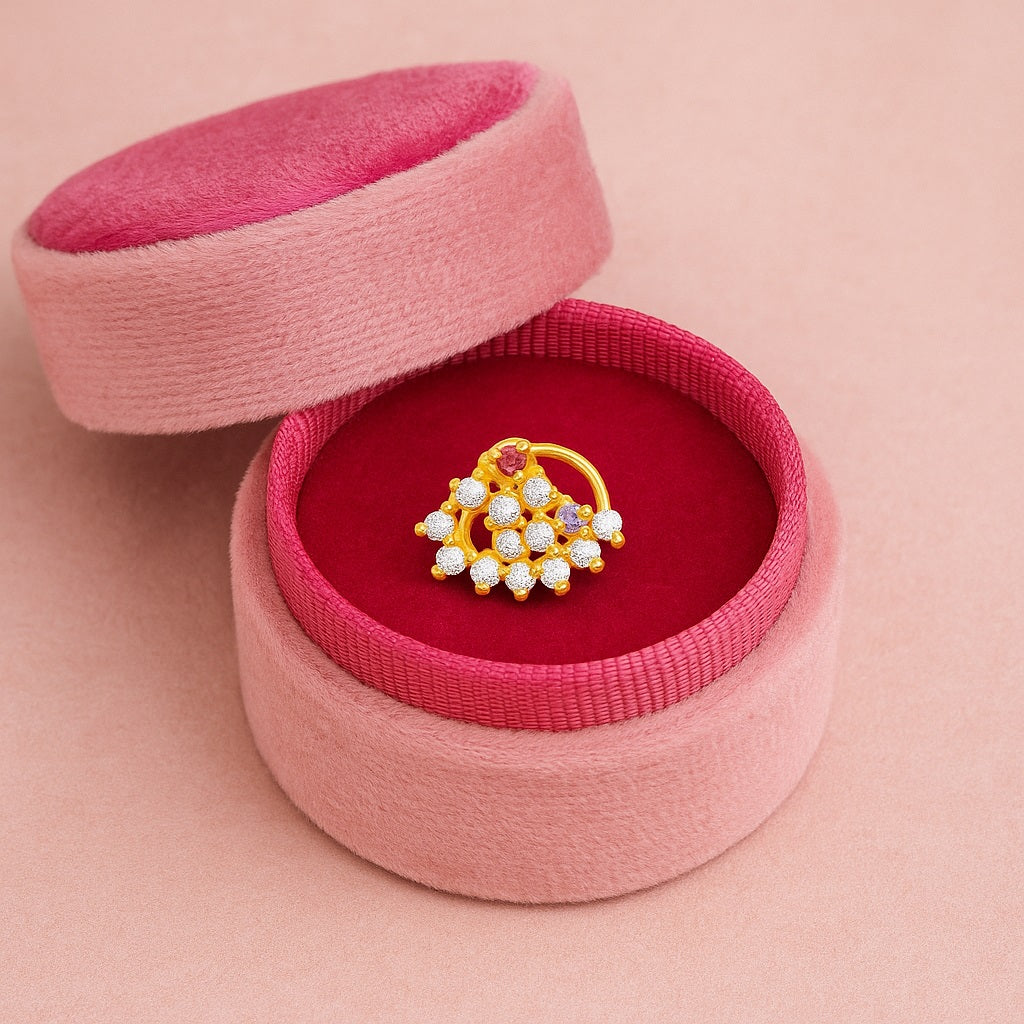 Perno da naso con pietra trasparente a grappolo floreale - Argento Sterling