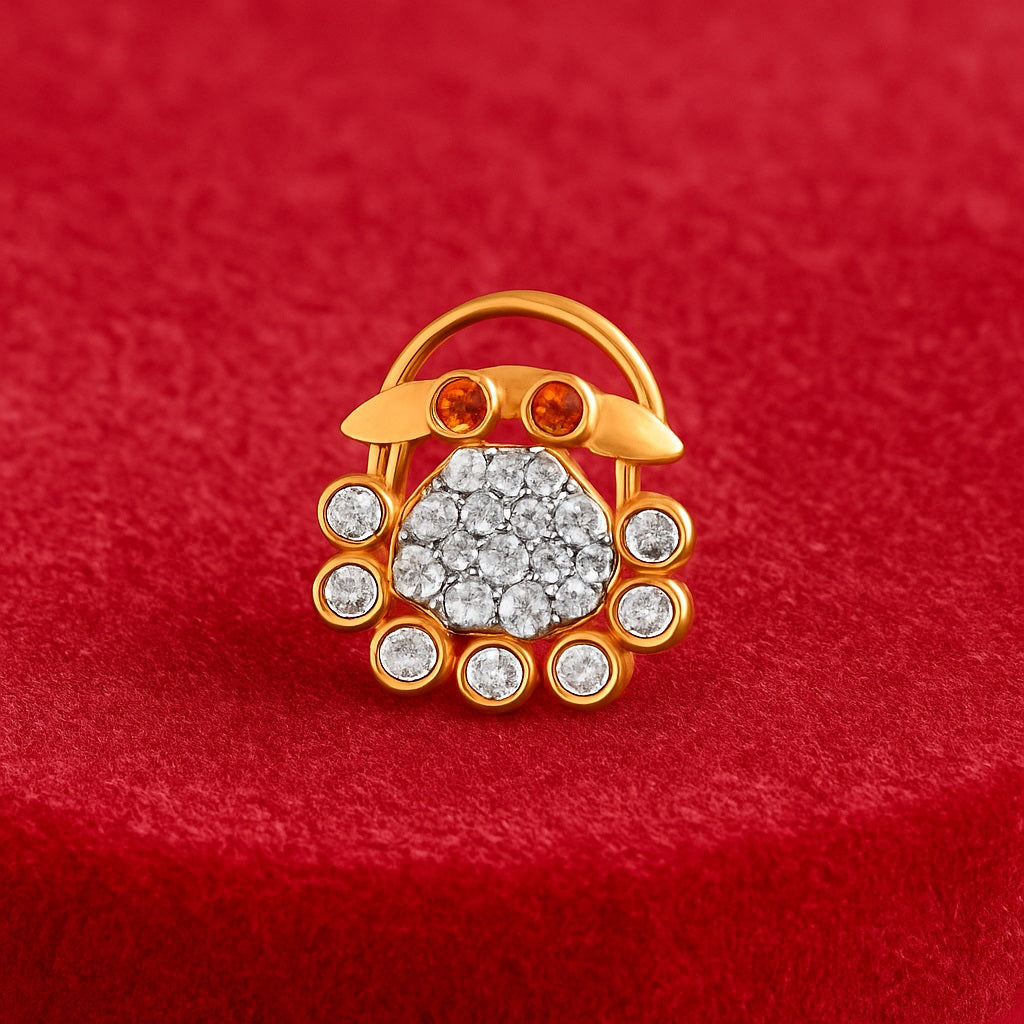 White CZ & Granet Gemstone Eyes Crab Nose Pin - Sterling Silver Gold Plated