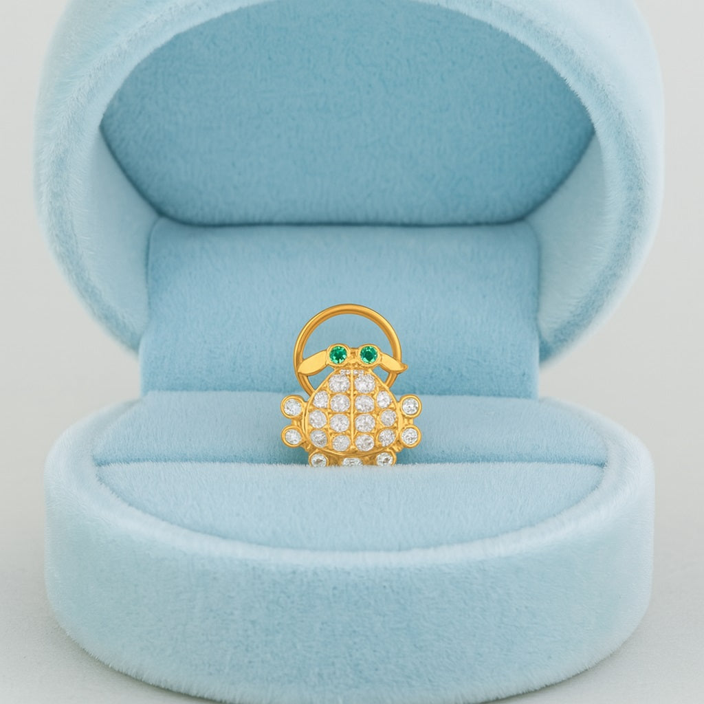 White CZ Body with Green CZ Eyes Crab Nose Pin - Sterling Silver Gold Plated