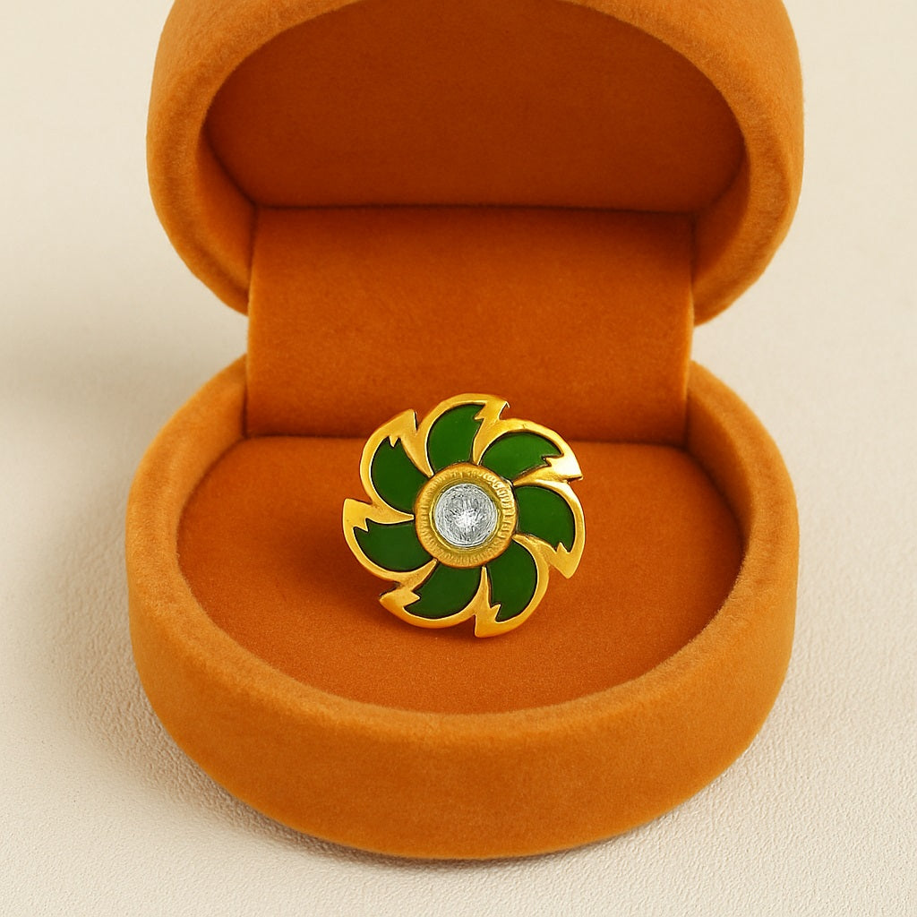 White CZ Center Green Enamel Floral Nose Pin - Sterling Silver Gold Plated